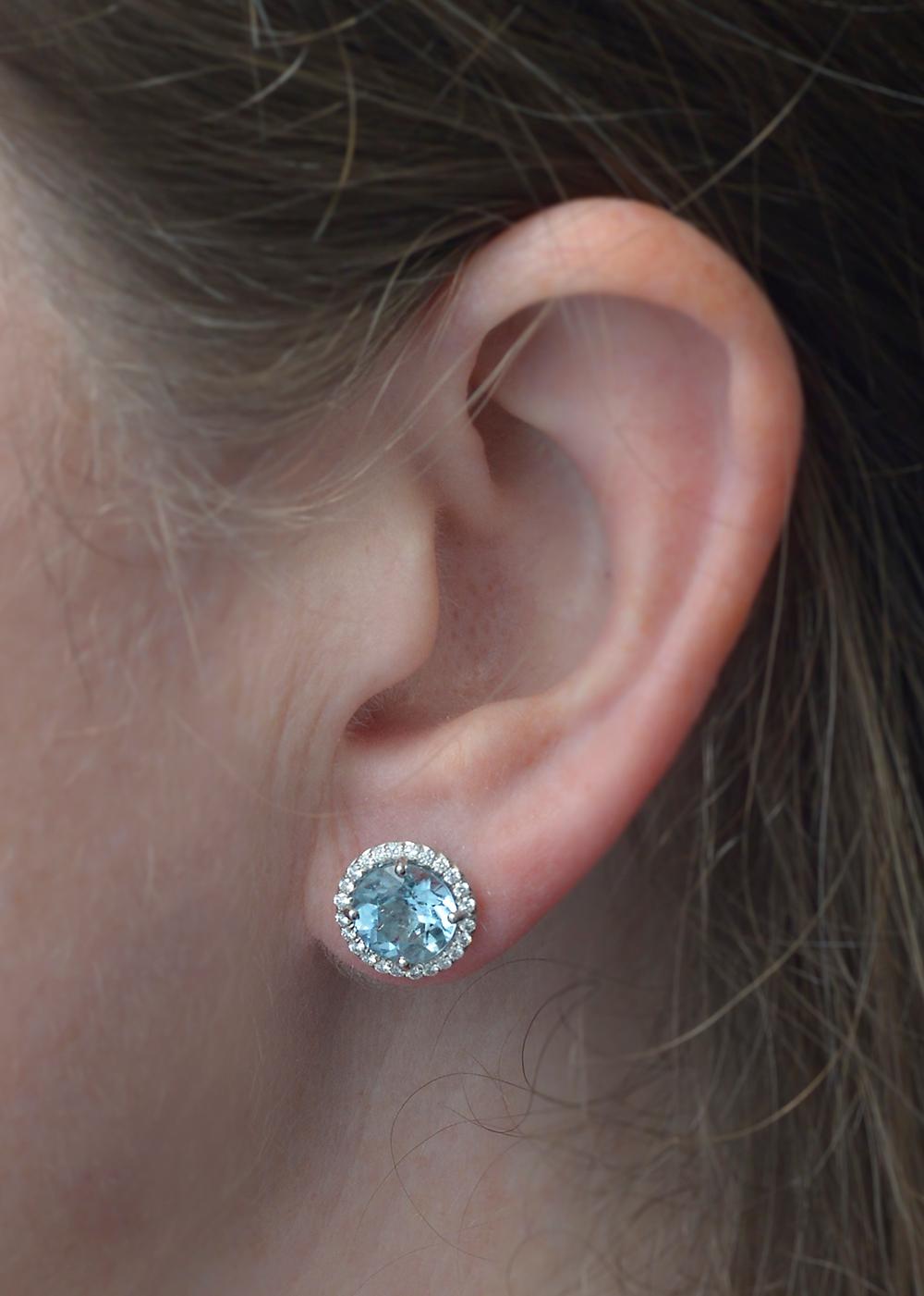 Betteridge Aquamarine and Diamond Halo Stud Earrings In New Condition In Greenwich, CT