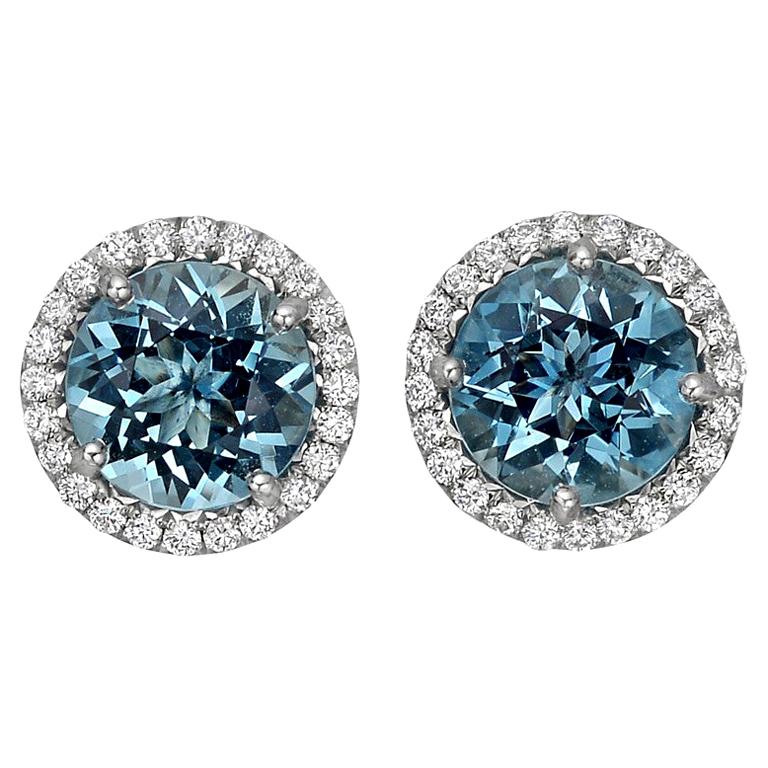 Betteridge Aquamarine and Diamond Halo Stud Earrings