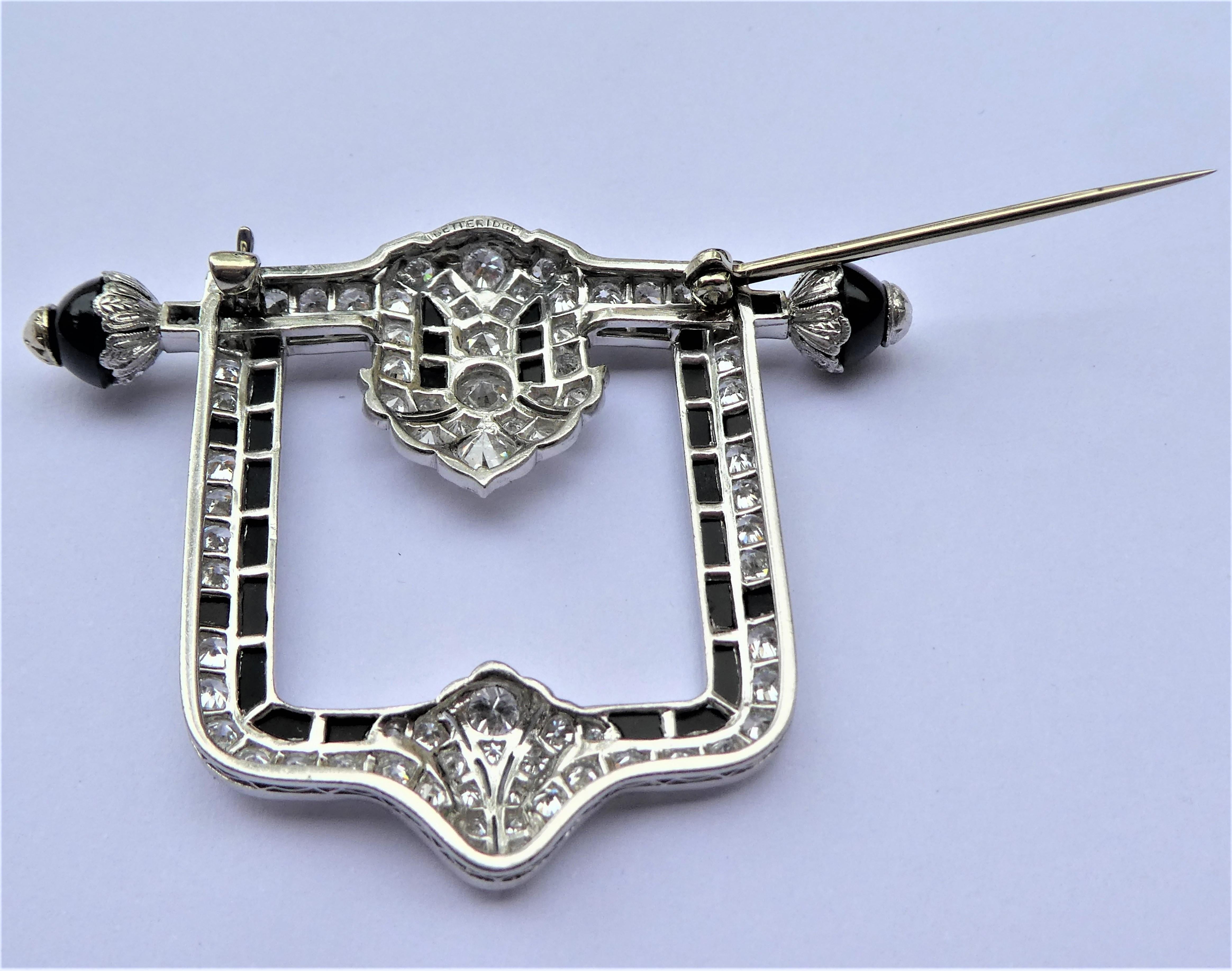 Women's Betteridge Art Deco Diamonds Onyx Buckle Brooch For Sale