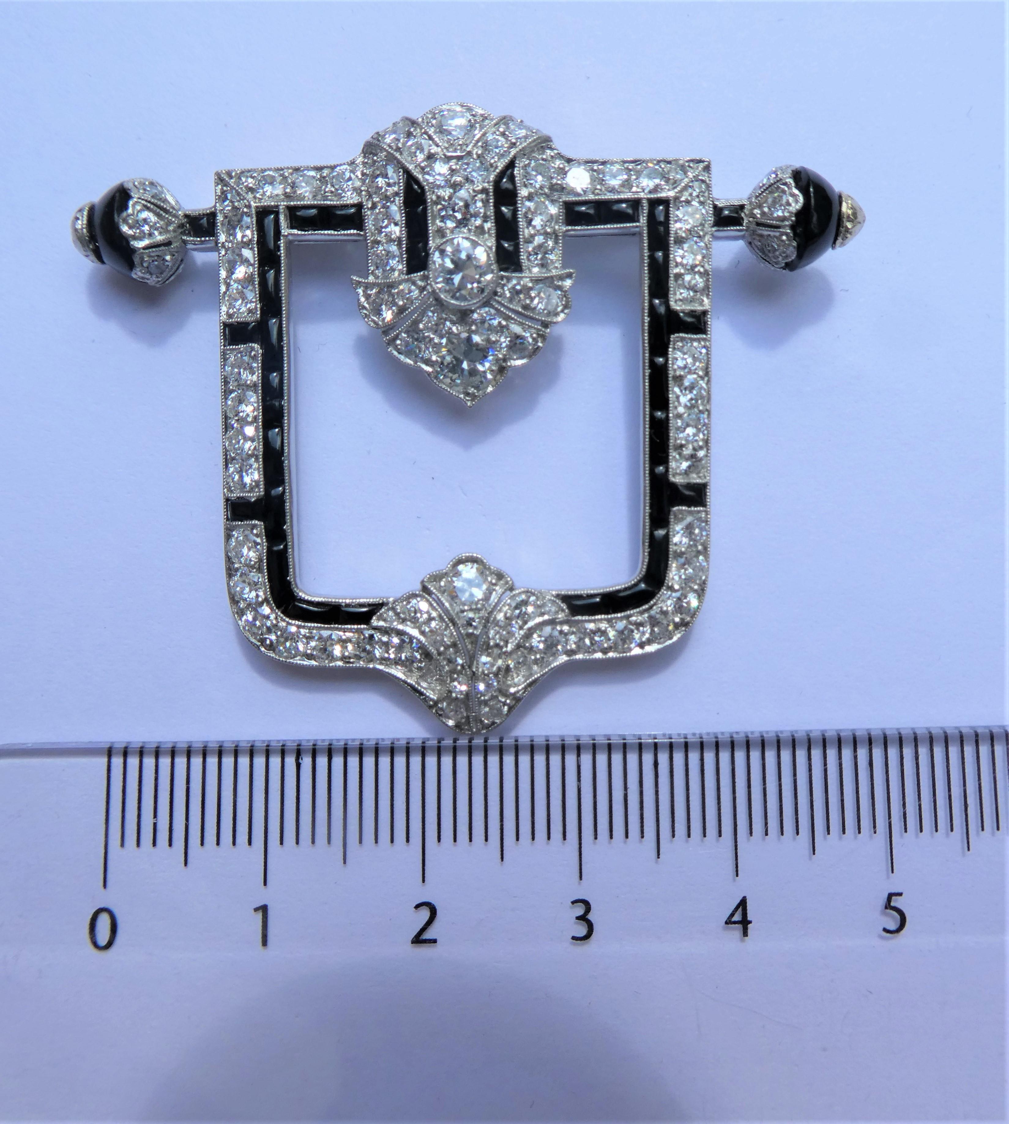 Betteridge Art Deco Diamonds Onyx Buckle Brooch For Sale 2