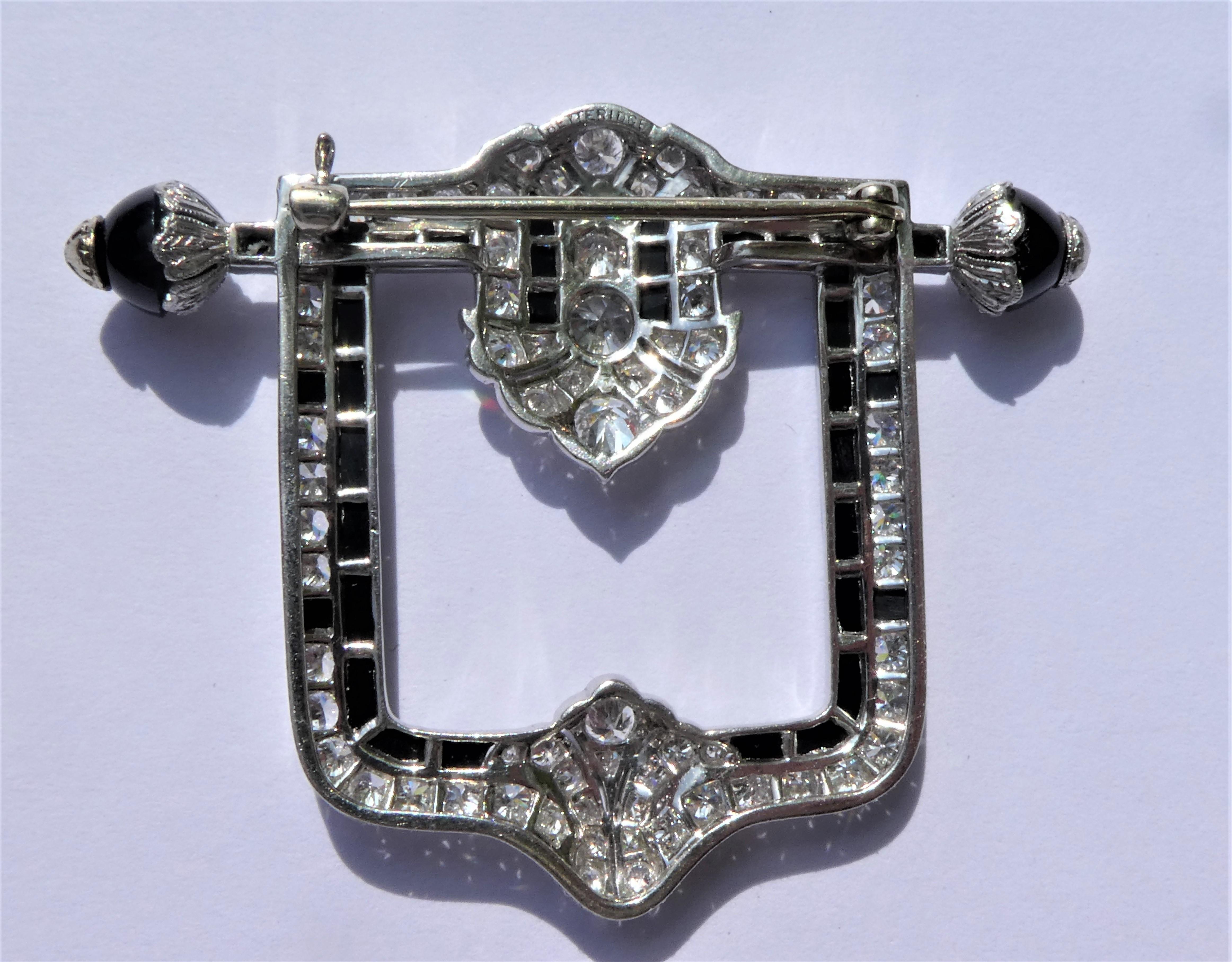 Betteridge Art Deco Diamonds Onyx Buckle Brooch For Sale 3