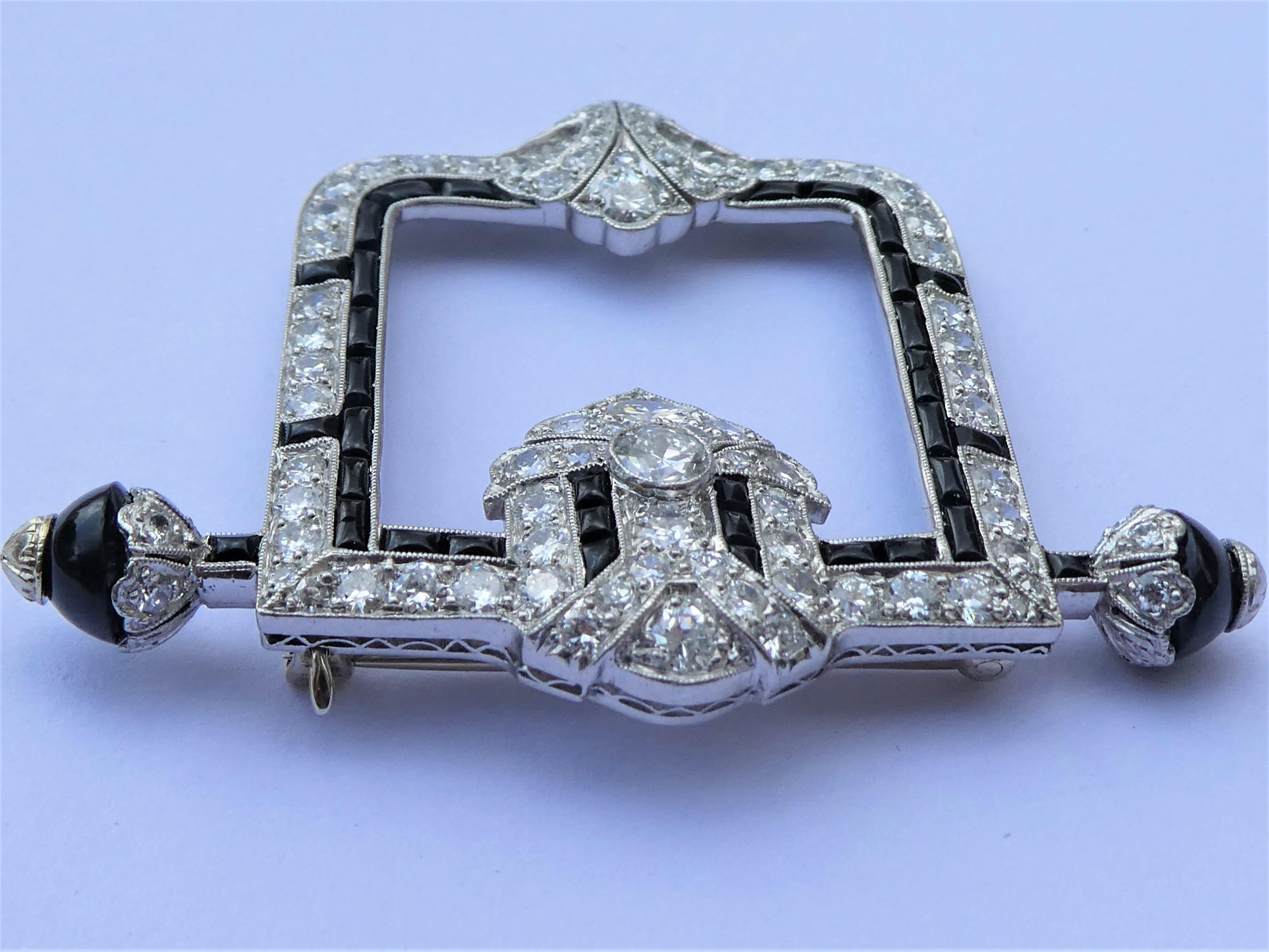 Betteridge Art Deco Diamonds Onyx Buckle Brooch For Sale 4