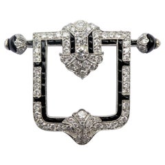 Antique Betteridge Art Deco Diamonds Onyx Buckle Brooch