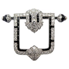 Betteridge Art Deco Diamonds Onyx Buckle Brooch