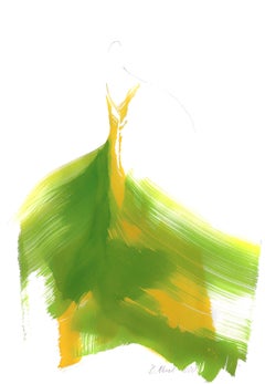 Il vestito verde 2 - Quadro originale giallo figurativo di danza classica