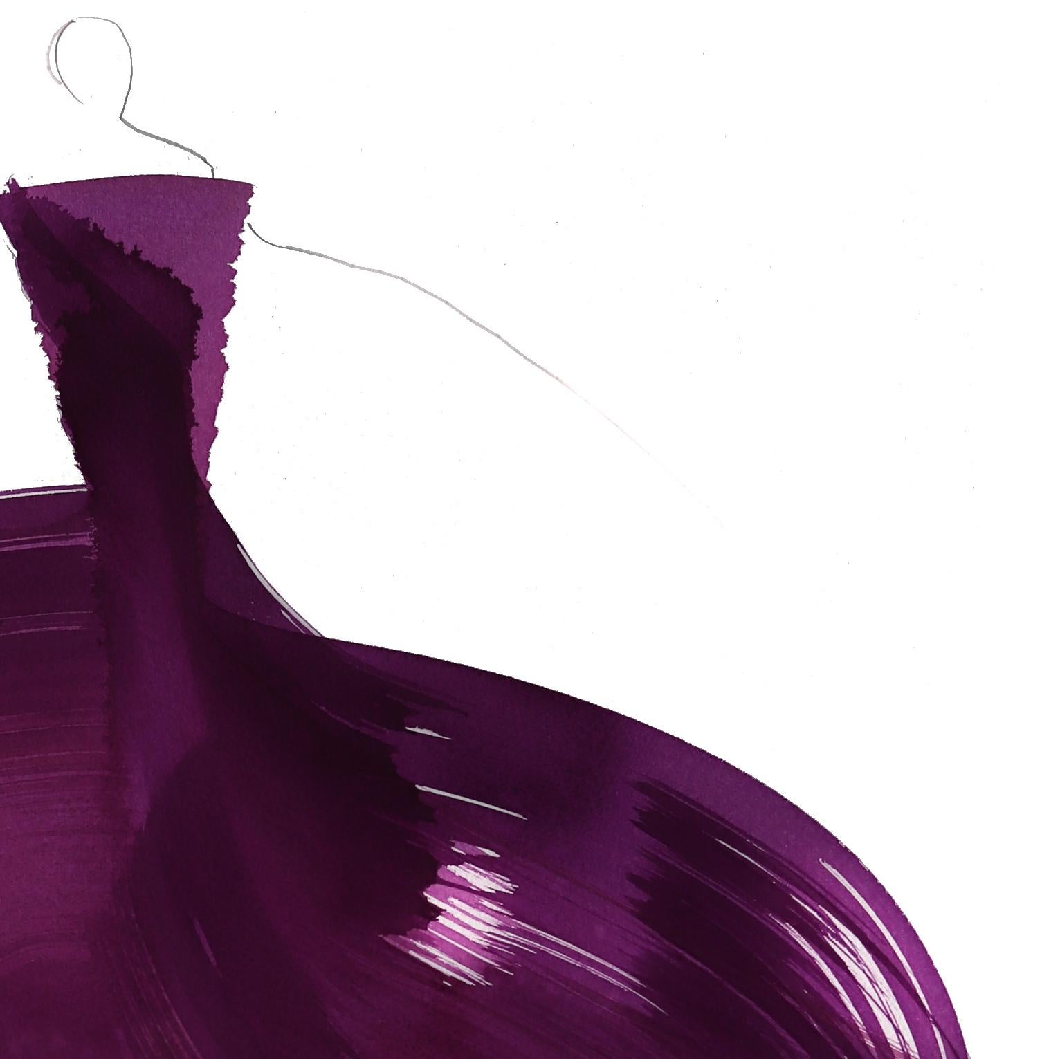 The Purple Dress 3 - œuvre d'art originale à l'encre - Abstrait Painting par Bettina Mauel