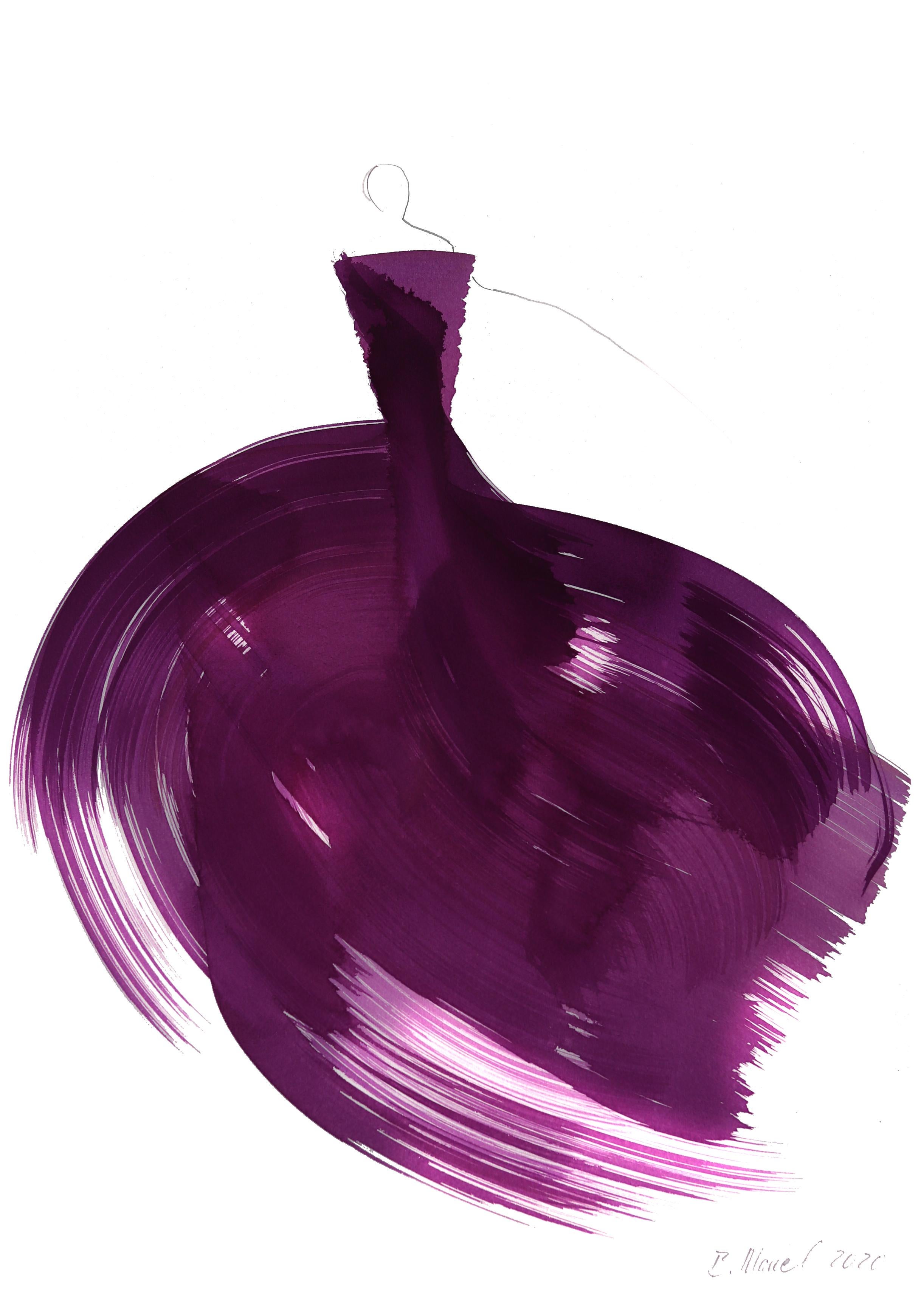 The Purple Dress 3 - œuvre d'art originale à l'encre