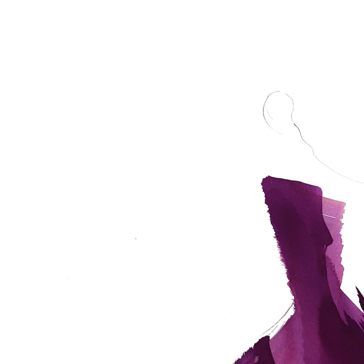 The Purple Dress 4 - œuvre d'art originale à l'encre - Abstrait Mixed Media Art par Bettina Mauel