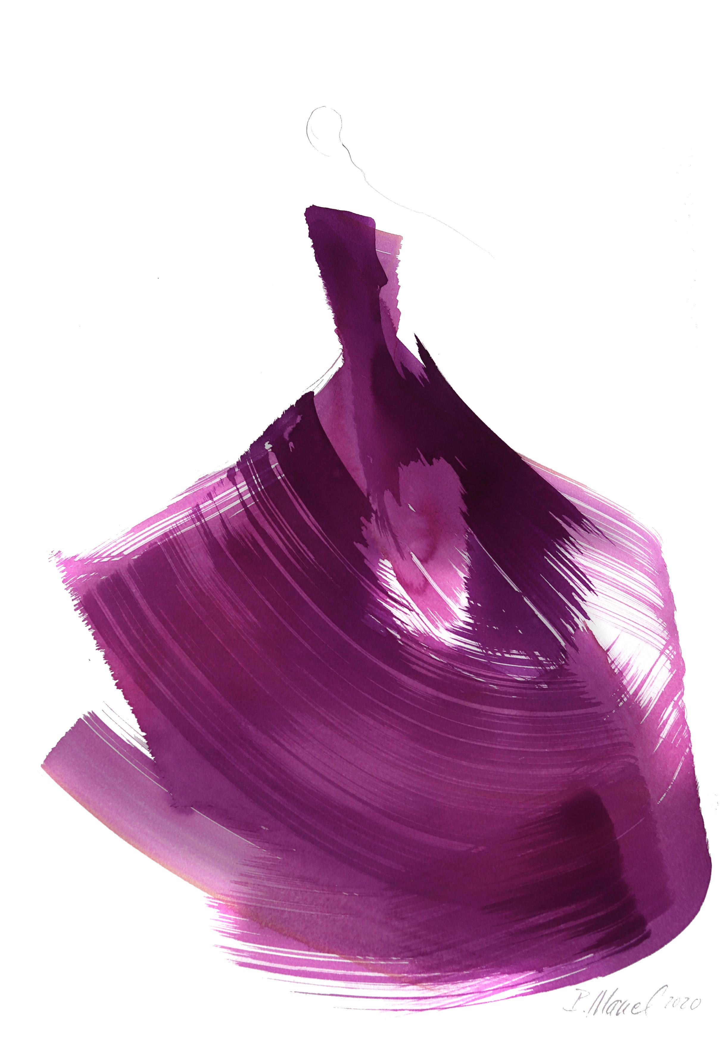 The Purple Dress 4 - œuvre d'art originale à l'encre - Mixed Media Art de Bettina Mauel