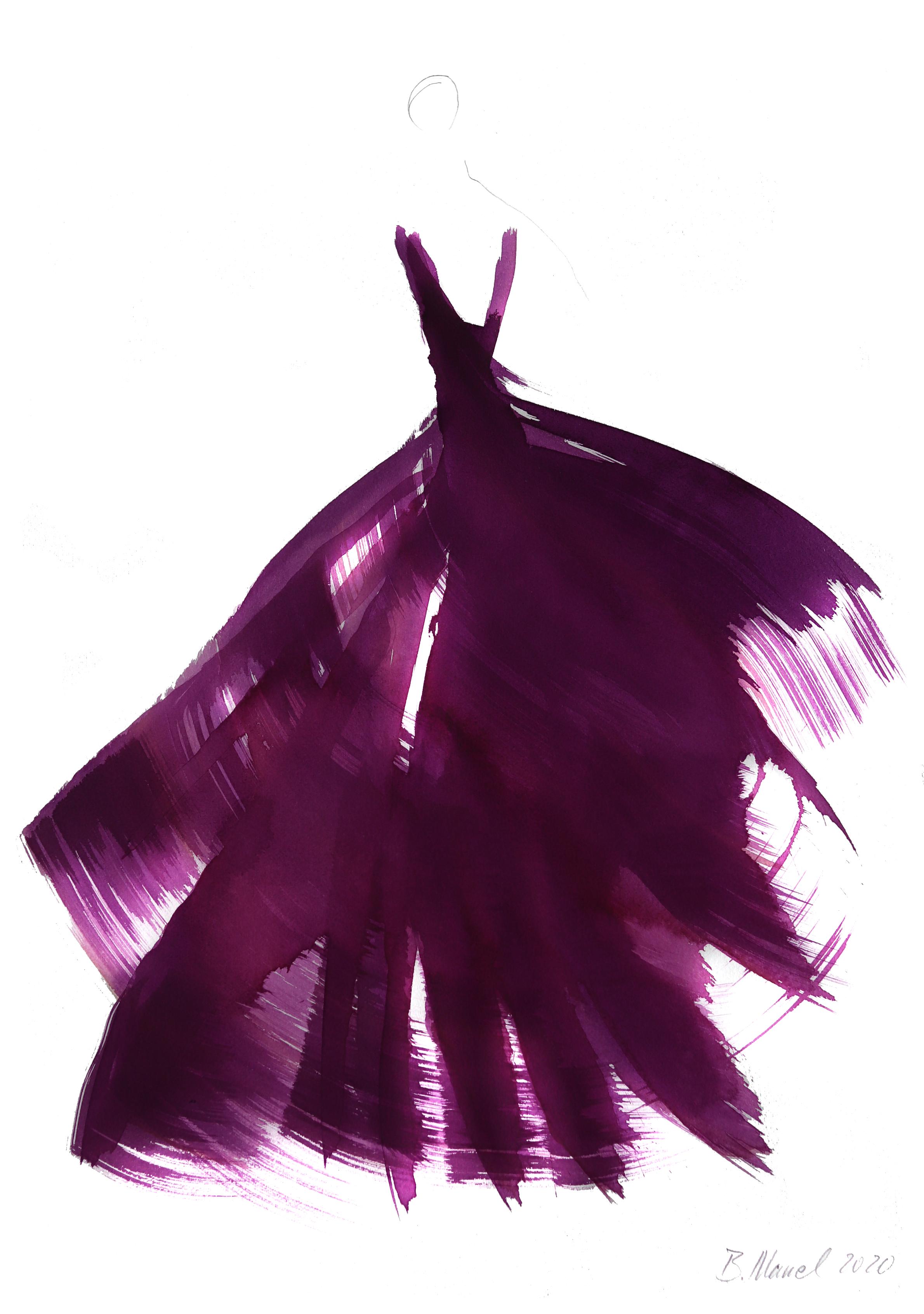 Bettina Mauel Abstract Painting - The Purple Dress 5 - Original Ink Artwork