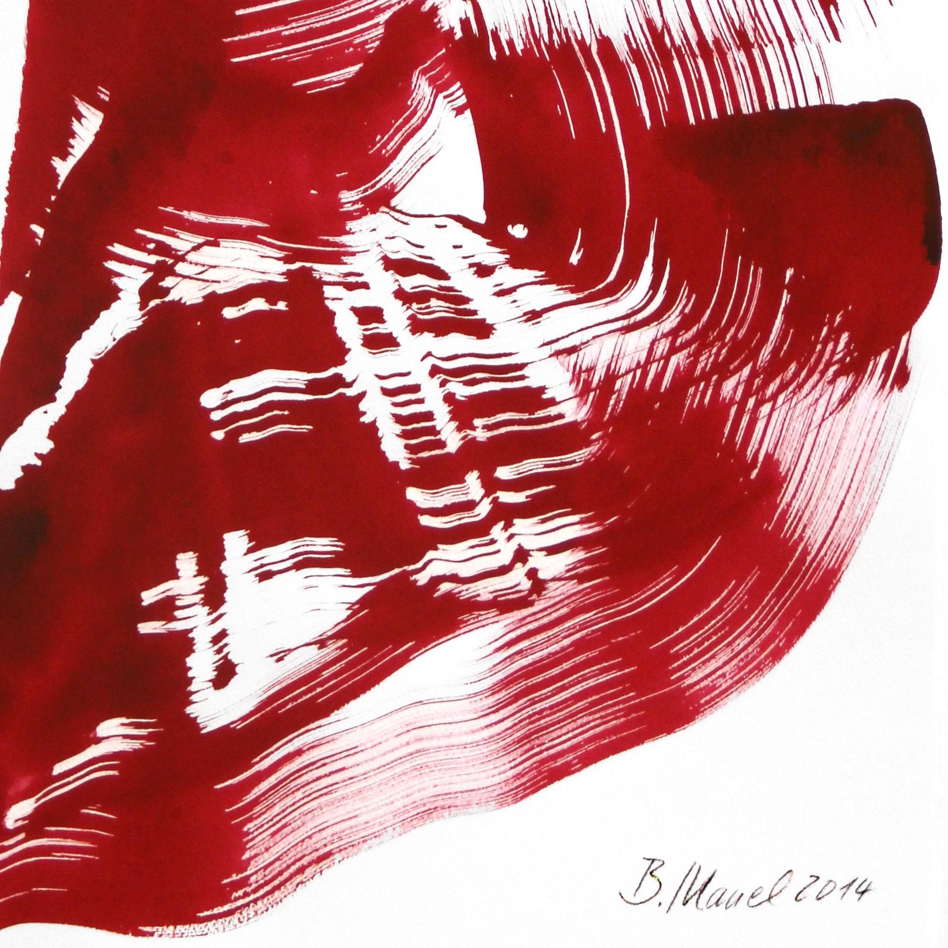 The Red Cloth 91 - Disegno a inchiostro Abito rosso Ballerina Pittura astratta figurativa in vendita 2