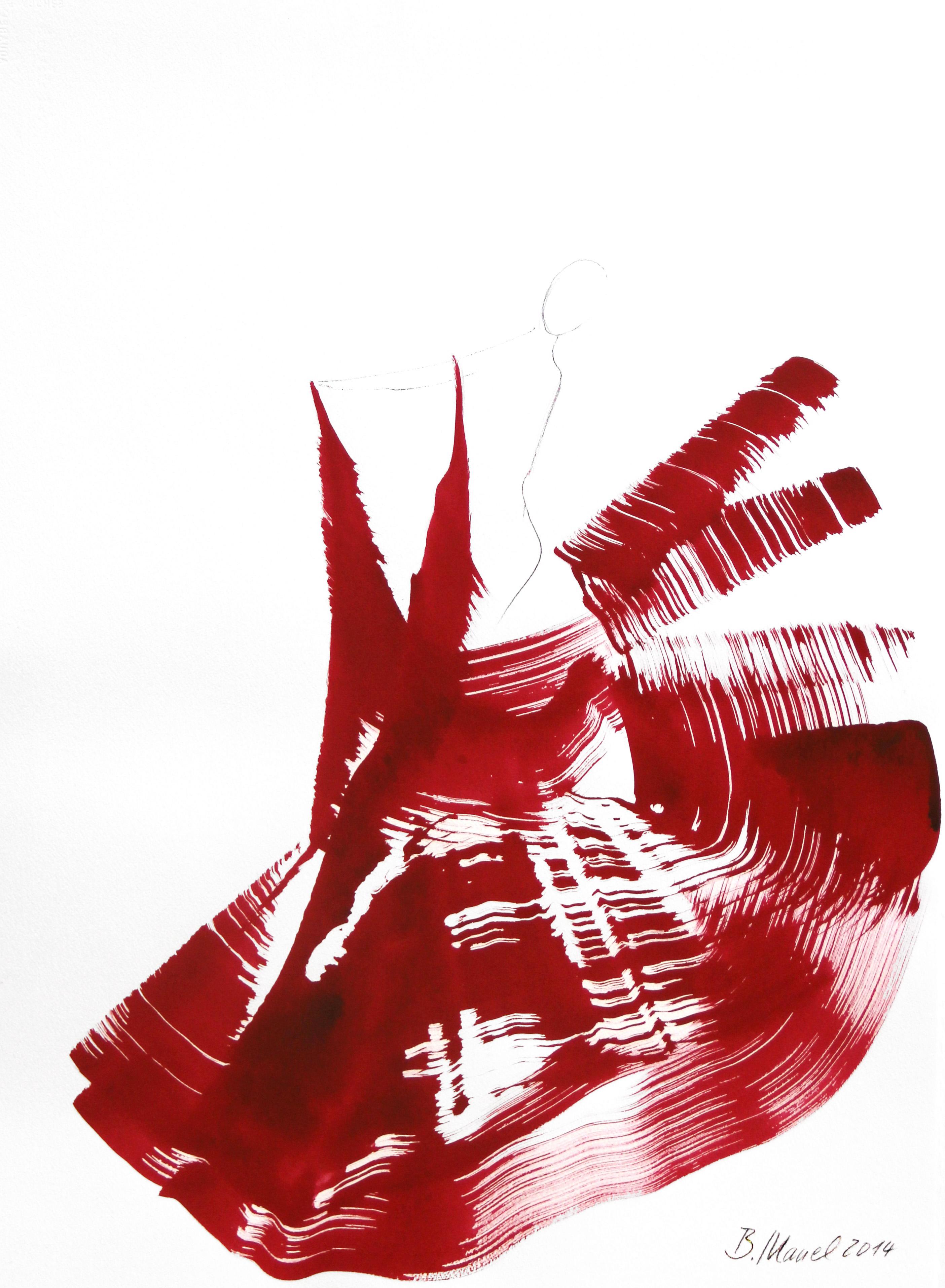 The Red Cloth 91 - Disegno a inchiostro Abito rosso Ballerina Pittura astratta figurativa