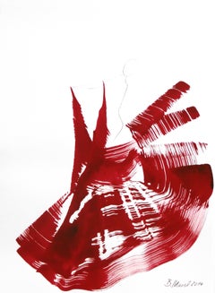 The Red Cloth 91 - Disegno a inchiostro Abito rosso Ballerina Pittura astratta figurativa