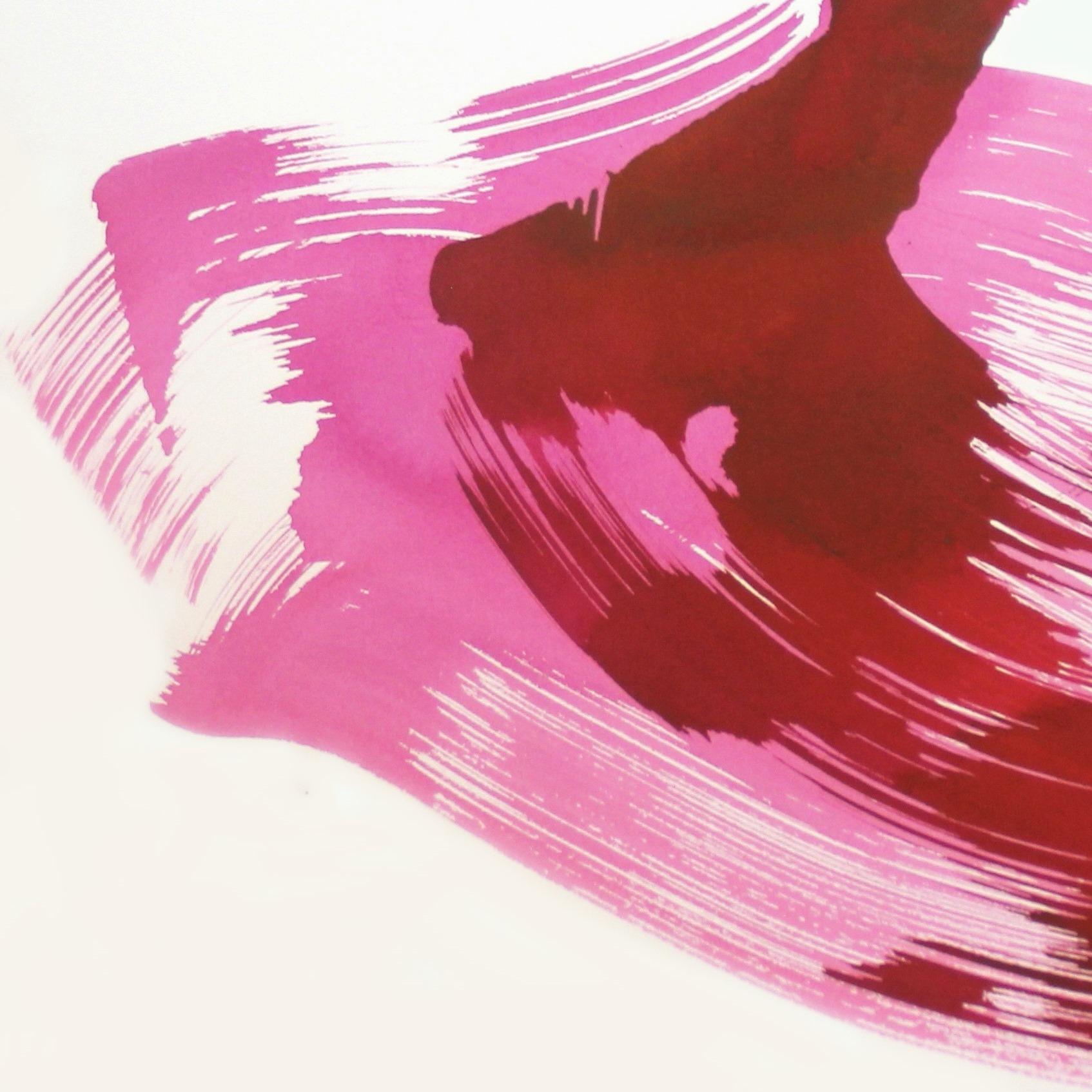 The Violet Dress 14 - Pink and Red Minimalist Figurative Ink Painting - Abstract Mixed Media Art by Bettina Mauel