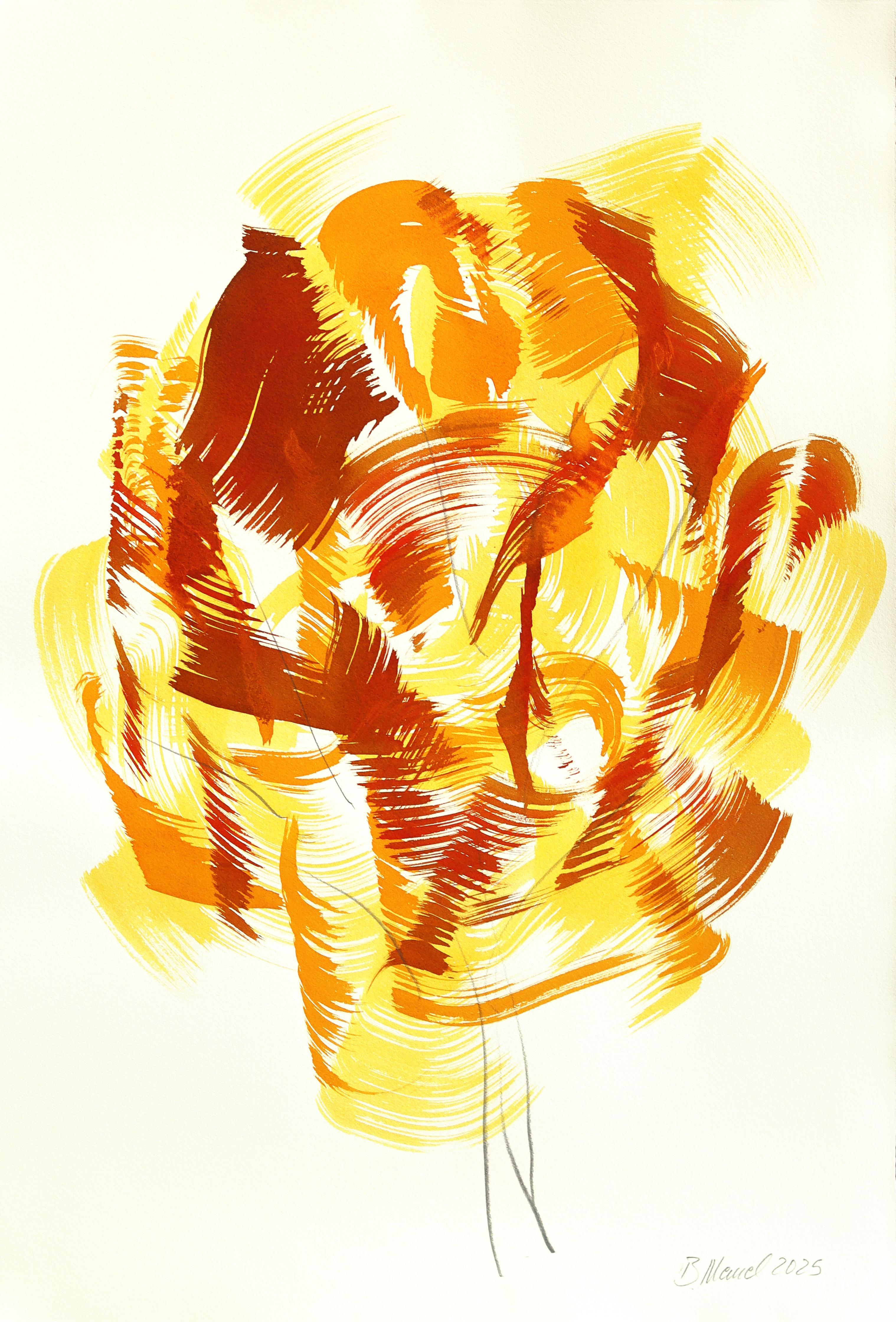 Bettina Mauel Still-Life Painting - Autumn Tree 1 - Abstract Expressive Fiery Tone Still Life Ink Painting on Paper