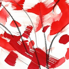 Autumn Tree 6 - Natura morta astratta ed espressiva a toni rossi dipinta con inchiostro su carta