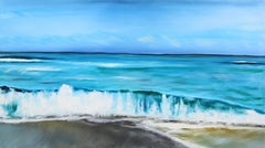 Beyond The Sea 3 - Grande peinture à l'huile moderne et surdimensionnée de paysage marin côtier calme