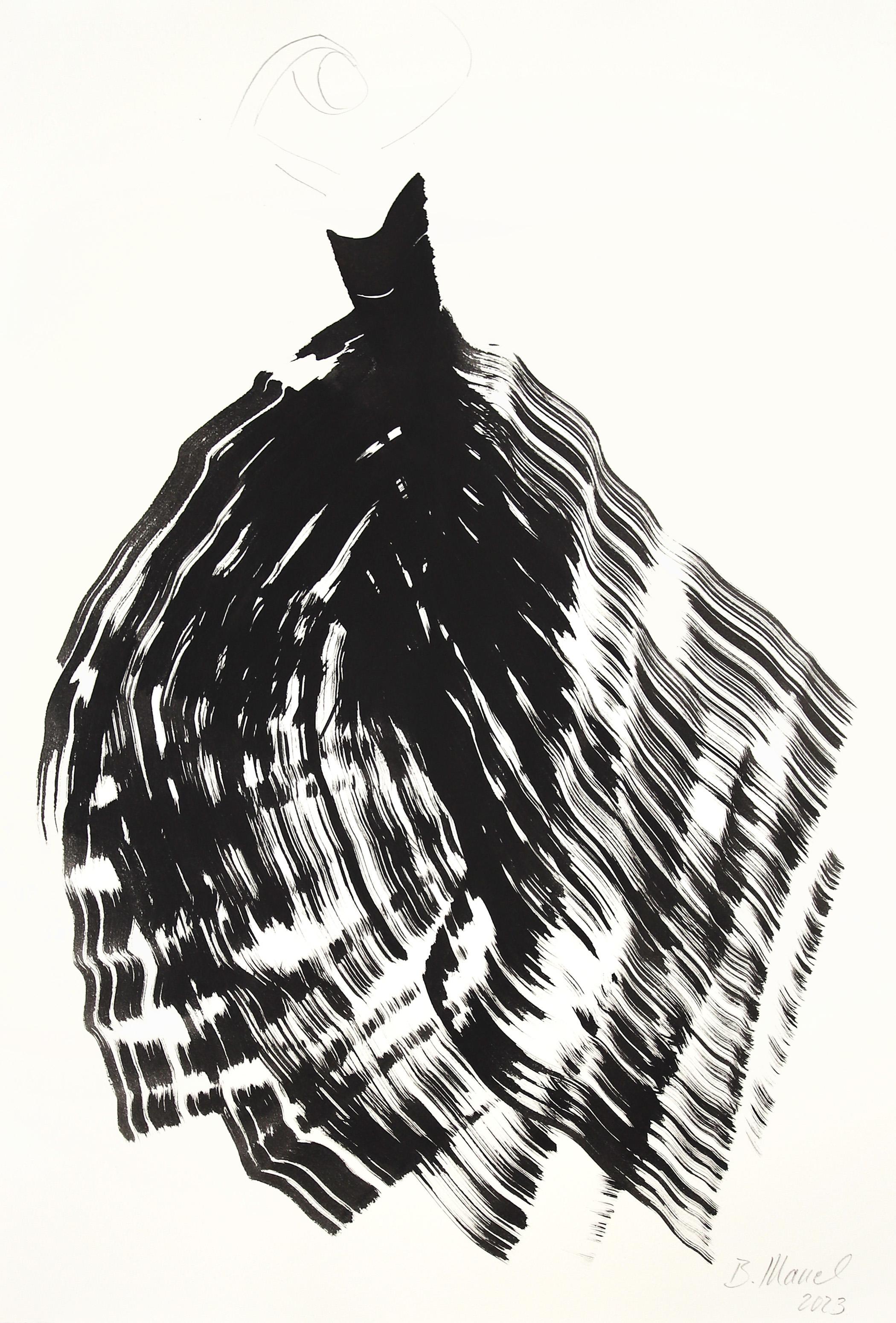 Bettina Mauel Figurative Painting - Black Beauty 3 - Abstract Flowy Minimalist Figurative Ink Painting on Paper