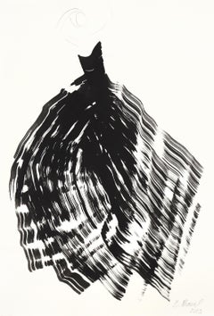 Black Beauty 3 - Abstract Flowy Minimalist Figurative Ink Painting on Paper