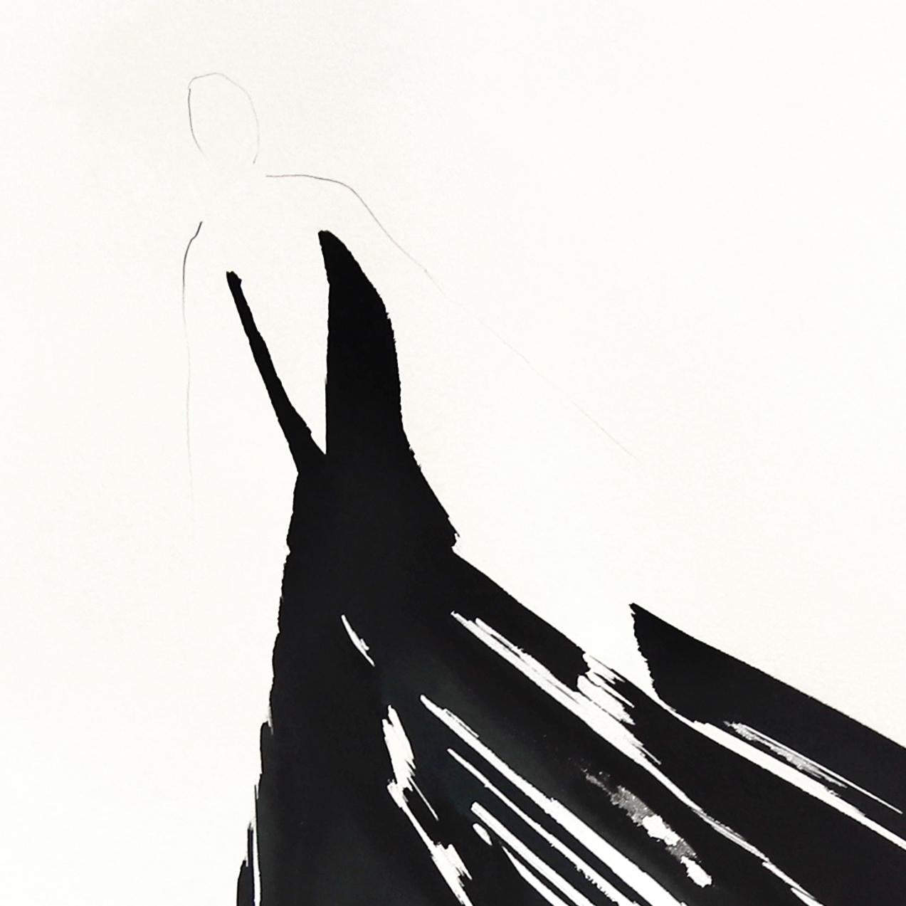 Belleza Negra 8 - Pintura Figurativa Minimalista en Tinta Original sobre Papel - Painting de Bettina Mauel