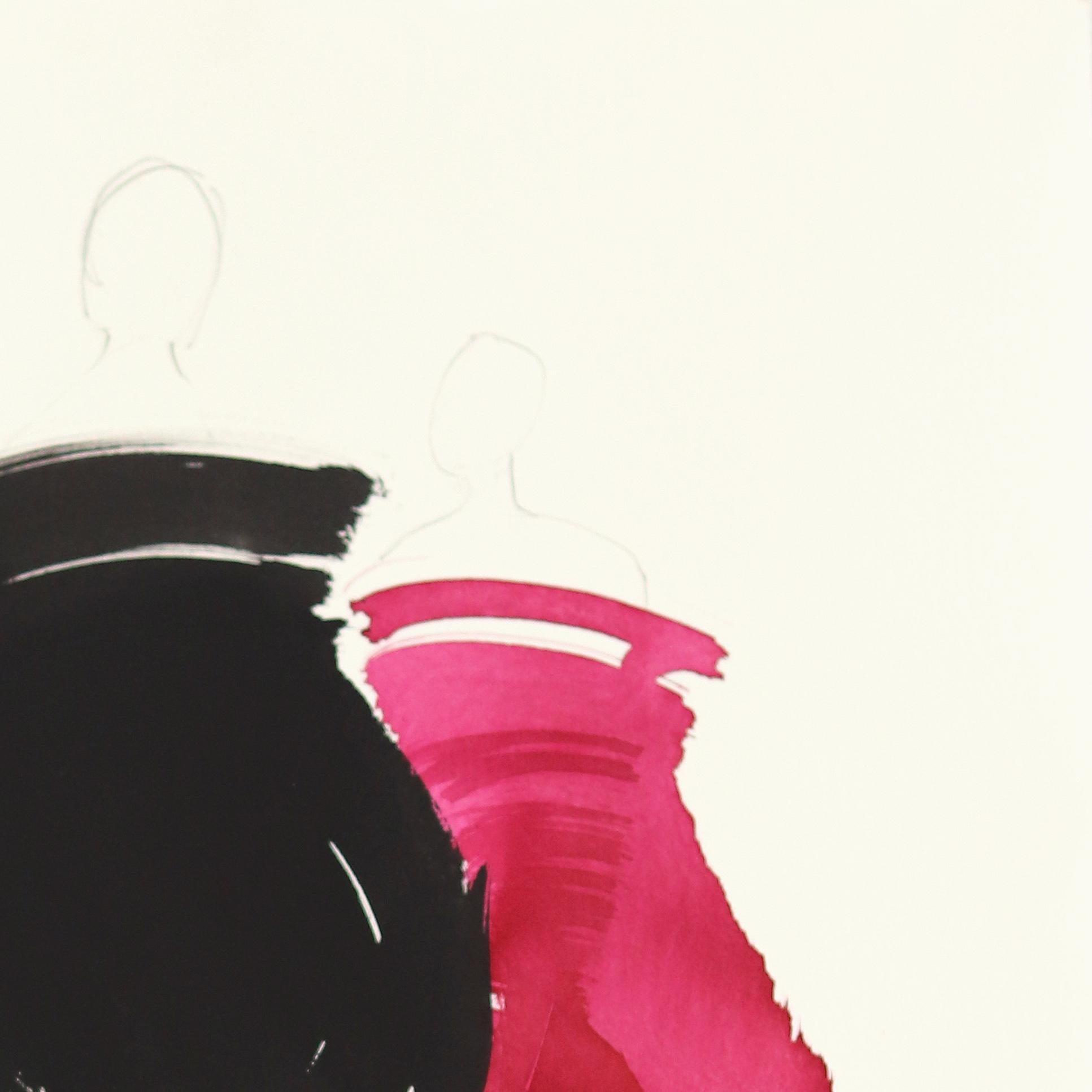 Bailarinas 26 - Pintura Figurativa Minimalista Original Tinta Roja y Negra sobre Papel - Painting de Bettina Mauel