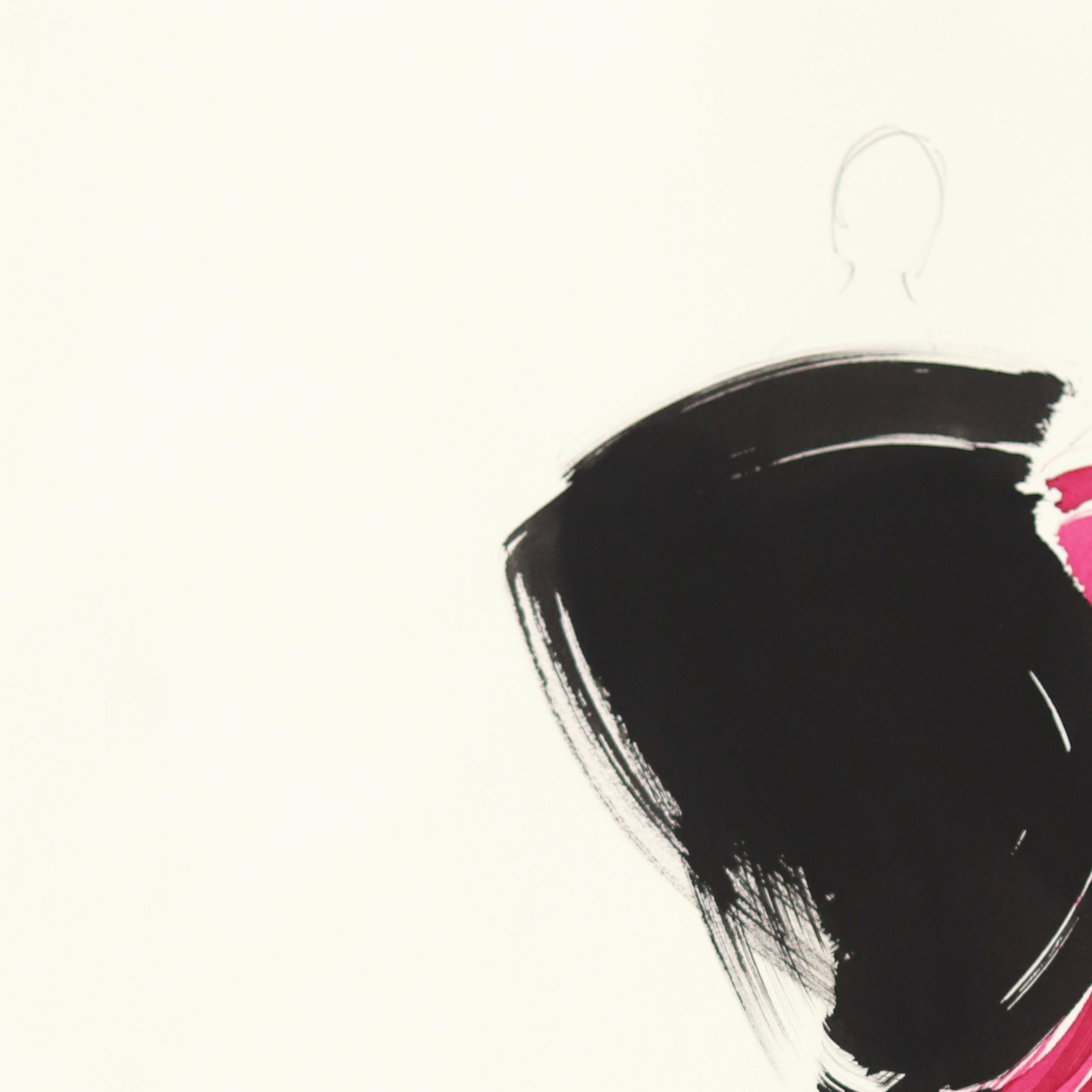 Bailarinas 26 - Pintura Figurativa Minimalista Original Tinta Roja y Negra sobre Papel - Abstract Painting Rosa de Bettina Mauel