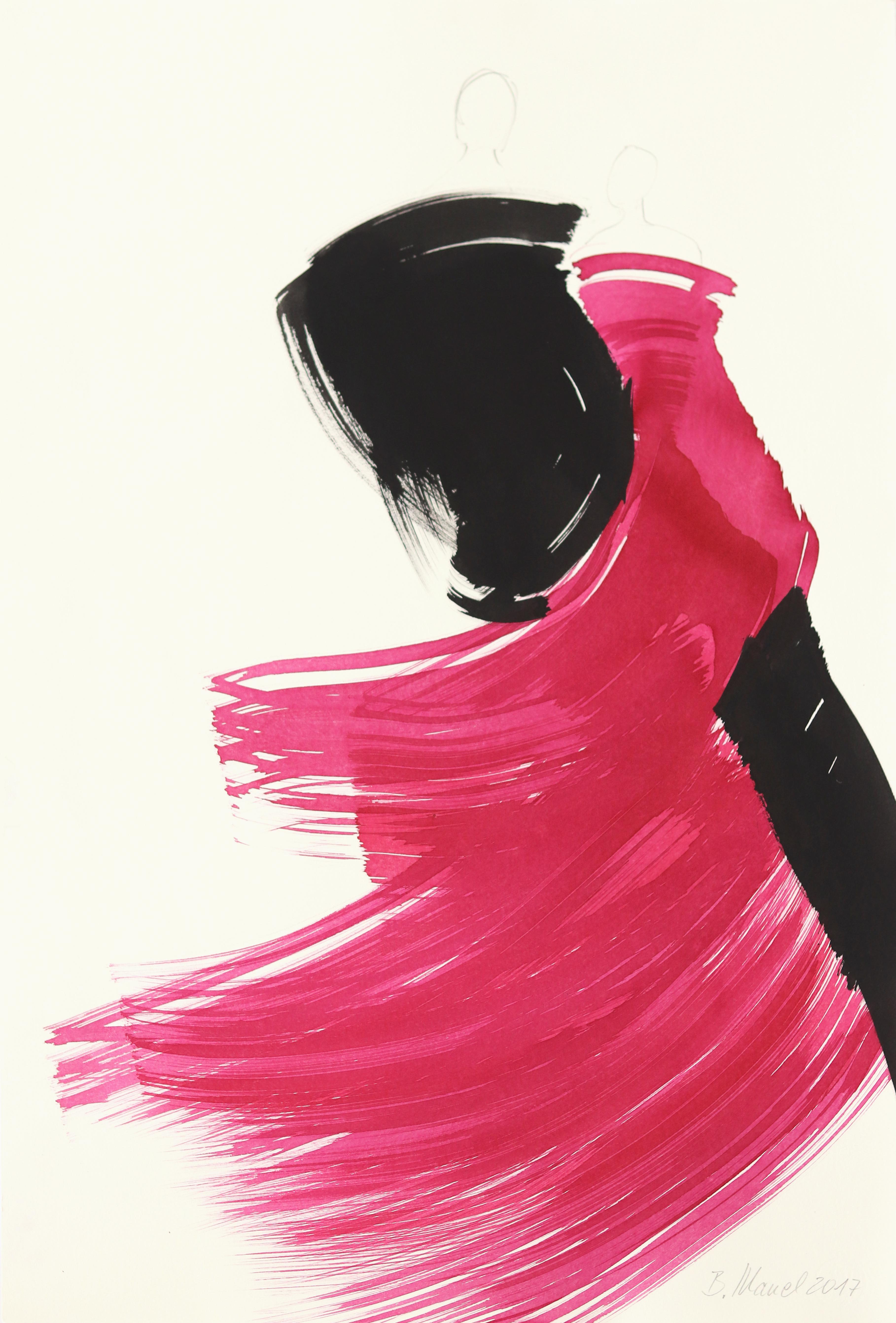 Abstract Painting de Bettina Mauel - Bailarinas 26 - Pintura Figurativa Minimalista Original Tinta Roja y Negra sobre Papel