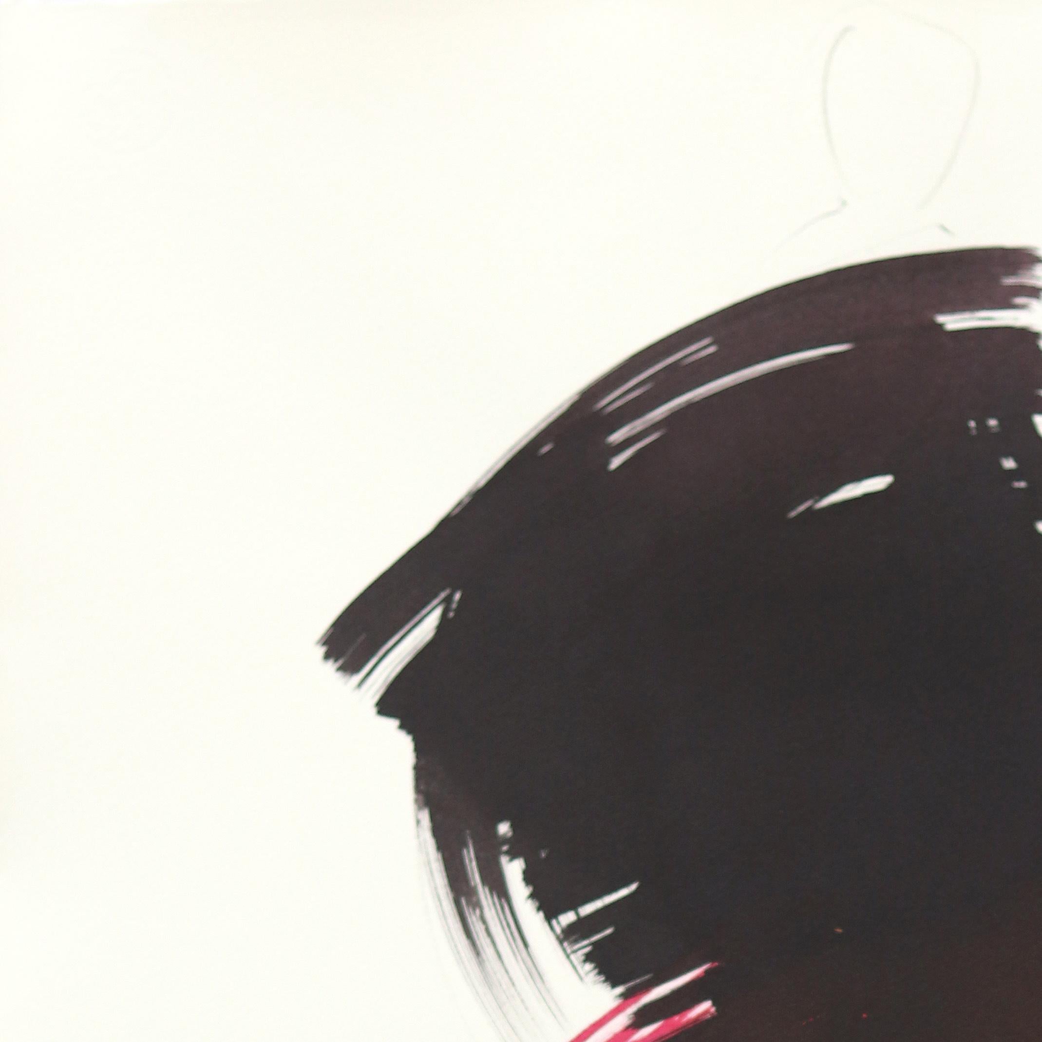Bailarinas 27 - Pintura Figurativa Minimalista Original Tinta Roja y Negra sobre Papel - Painting Abstracto de Bettina Mauel