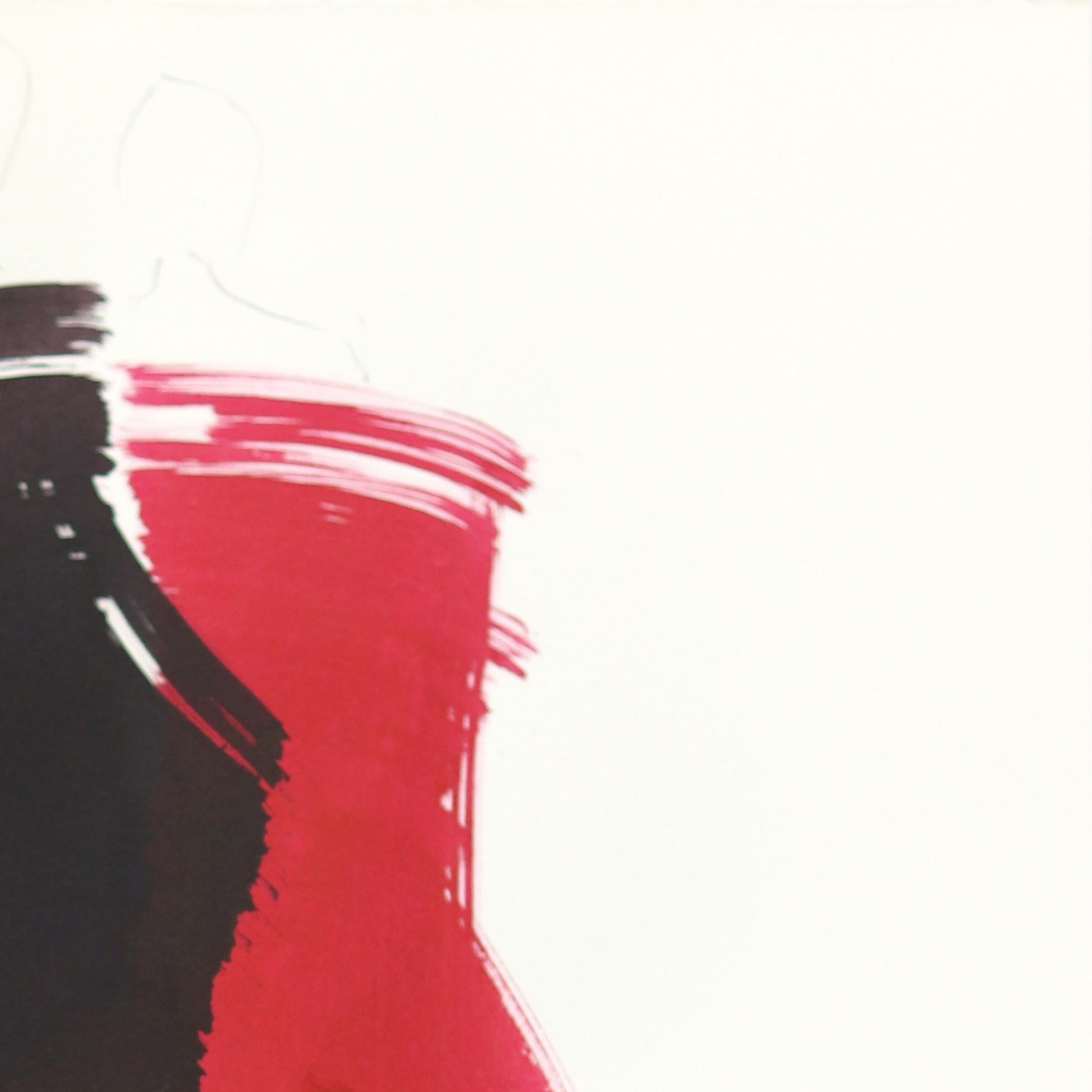 Bailarinas 27 - Pintura Figurativa Minimalista Original Tinta Roja y Negra sobre Papel - Abstract Painting Blanco de Bettina Mauel