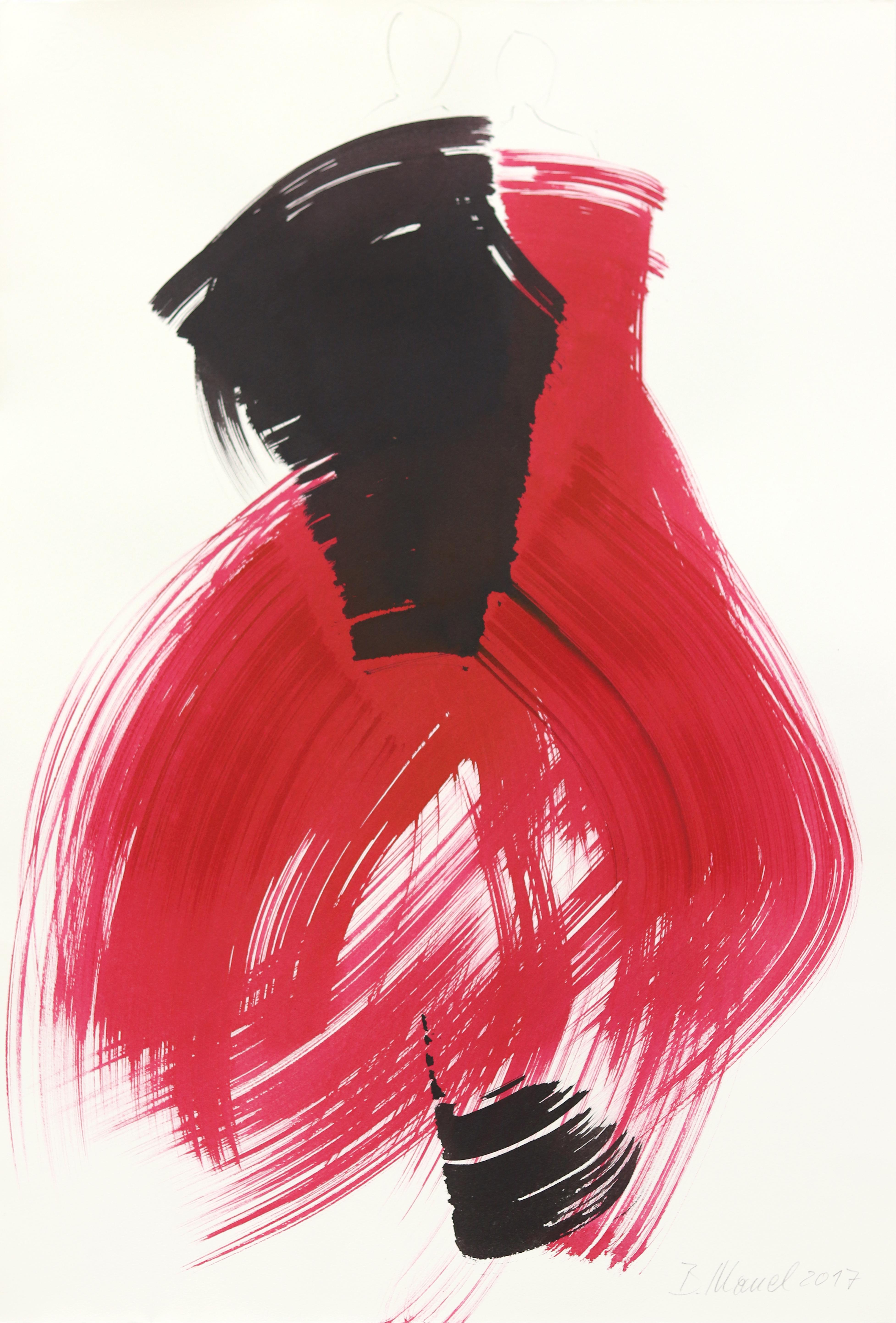 Abstract Painting de Bettina Mauel - Bailarinas 27 - Pintura Figurativa Minimalista Original Tinta Roja y Negra sobre Papel