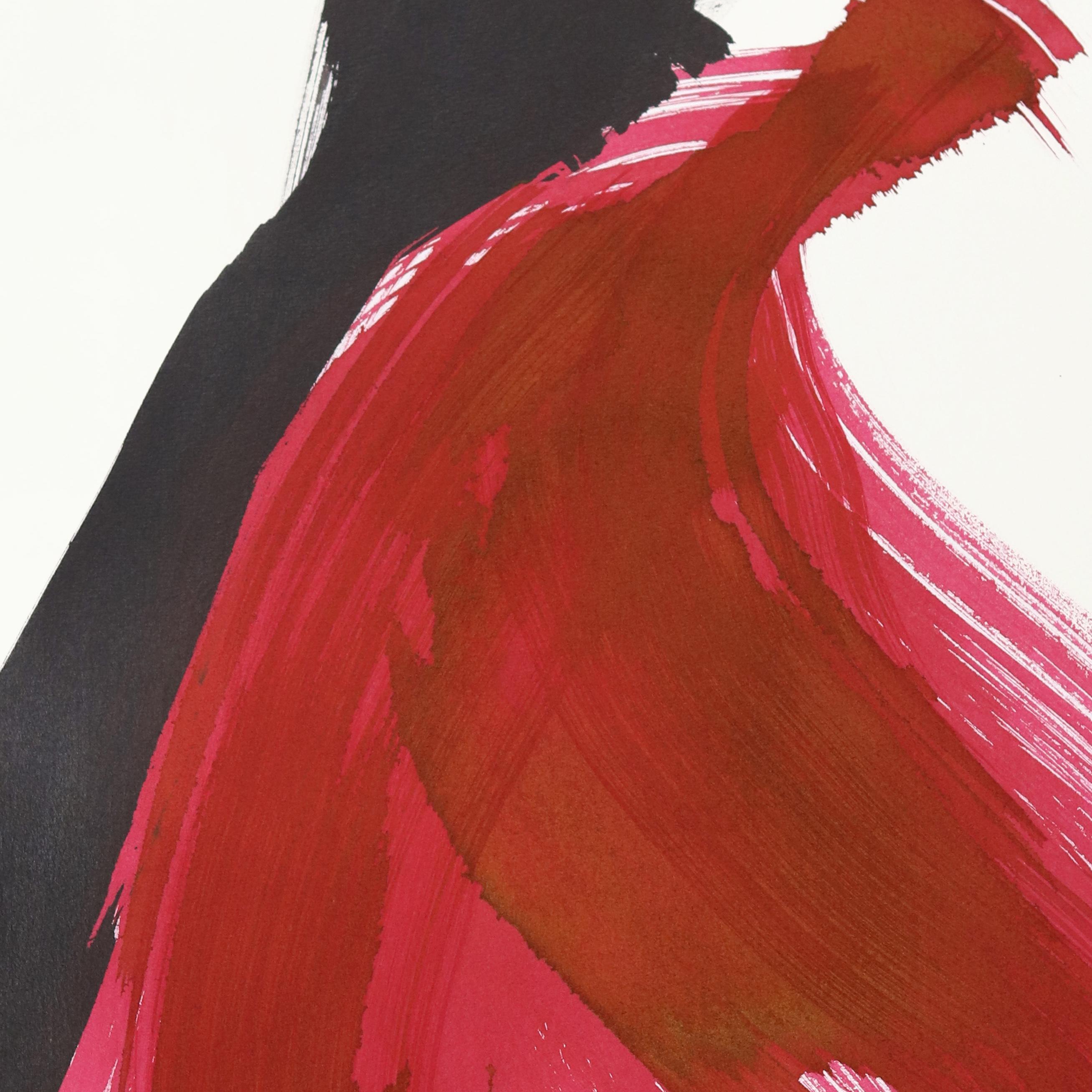 Bailarinas 28 - Pintura Figurativa Minimalista Original Tinta Roja y Negra sobre Papel - Painting de Bettina Mauel