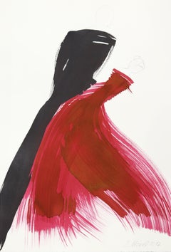 Dancers 28 - Minimalist Figurative Original Red and Black Ink Painting on Paper