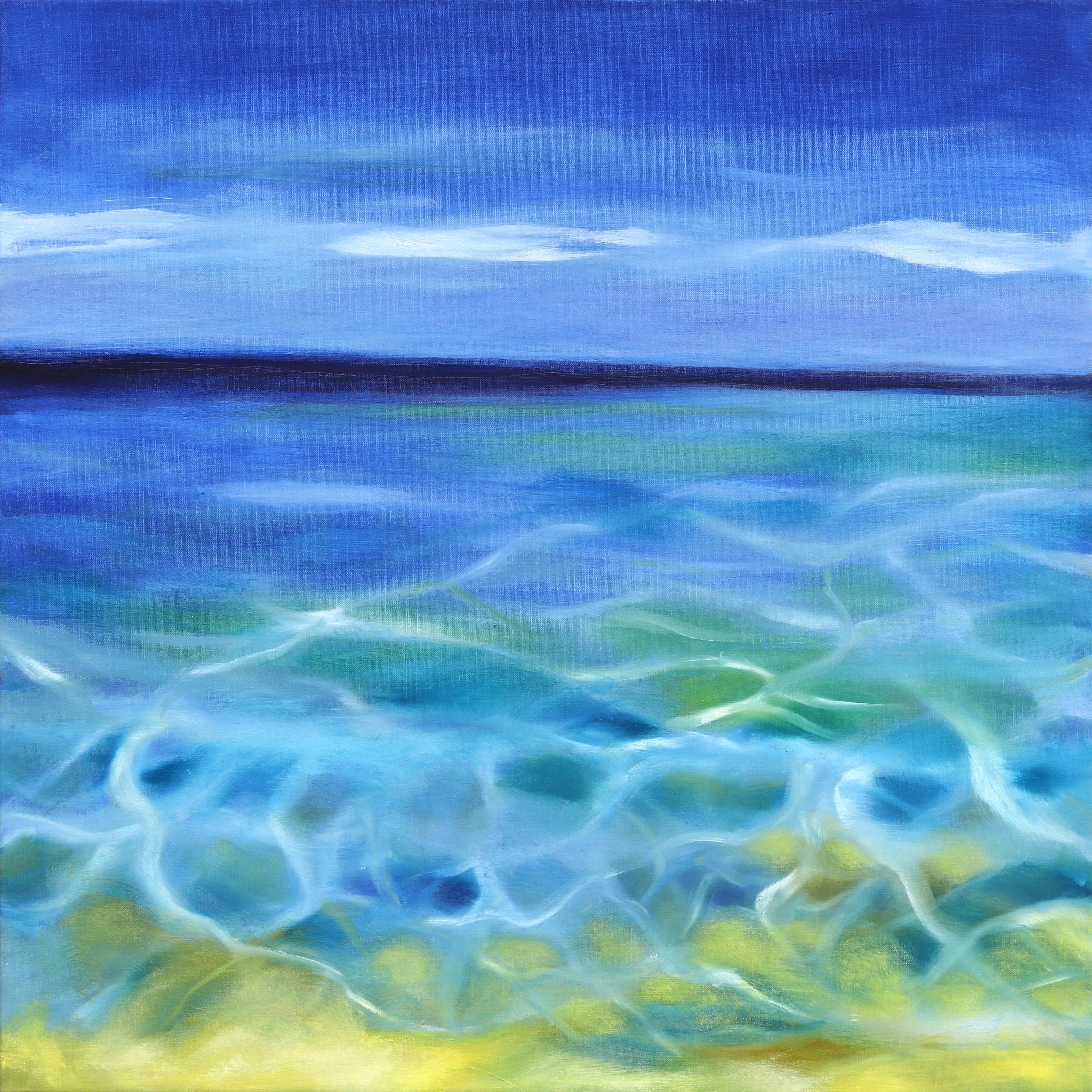 Landscape Painting Bettina Mauel - Dreamscape I - Square Contemporary Blue Ocean Landscape peinture sur toile