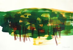 Forêt 2 - Peinture abstraite minimaliste à l'encre représentant un paysage, sur papier de lin français