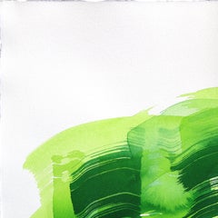 Wald 3 - Abstraktes ausdrucksstarkes Grün-Gelb-Ton-Landschafts-Tuschegemälde auf Papier