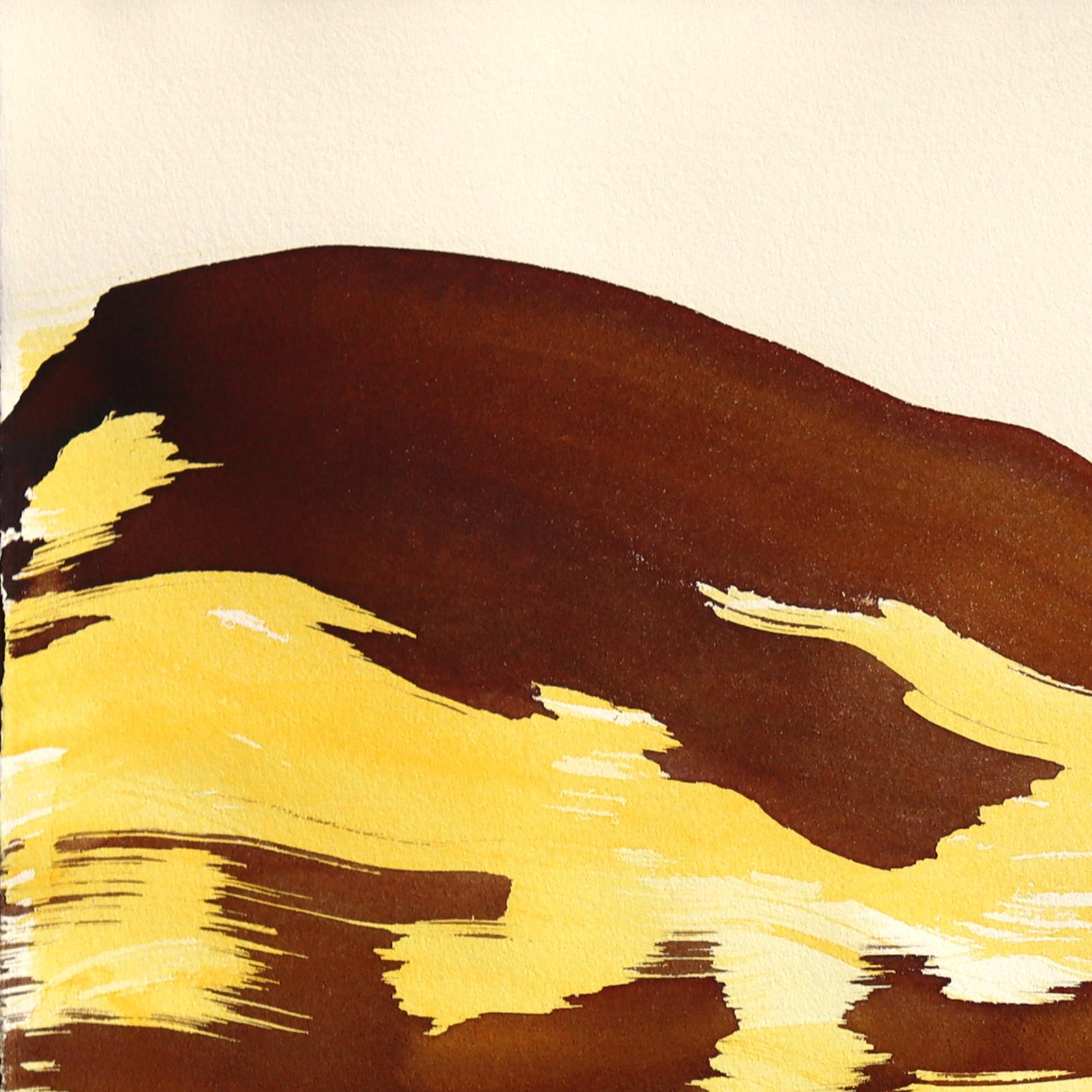 Golden Hour Landscape 1 - Abstrakte expressive Warmton-Tintenmalerei auf Papier (Orange), Abstract Painting, von Bettina Mauel