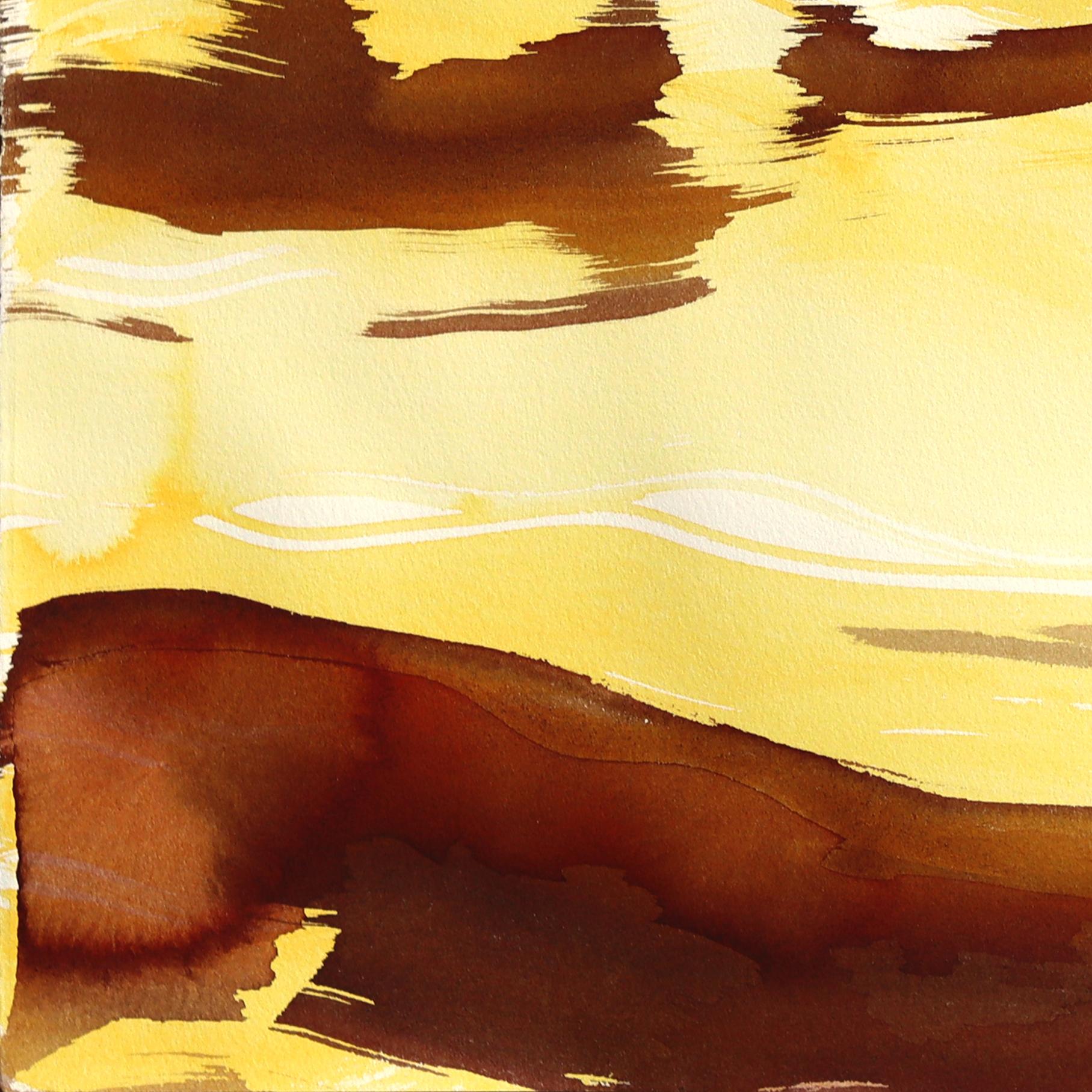 Golden Hour Landscape 1 - Abstrakte expressive Warmton-Tintenmalerei auf Papier im Angebot 1