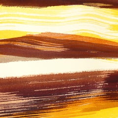 Golden Hour Landscape 3 - Abstract Flowy Minimalist Ink Painting on Linen Paper