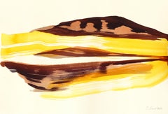 Golden Hour Landscape 3 - Abstract Flowy Minimalist Ink Painting on Linen Paper