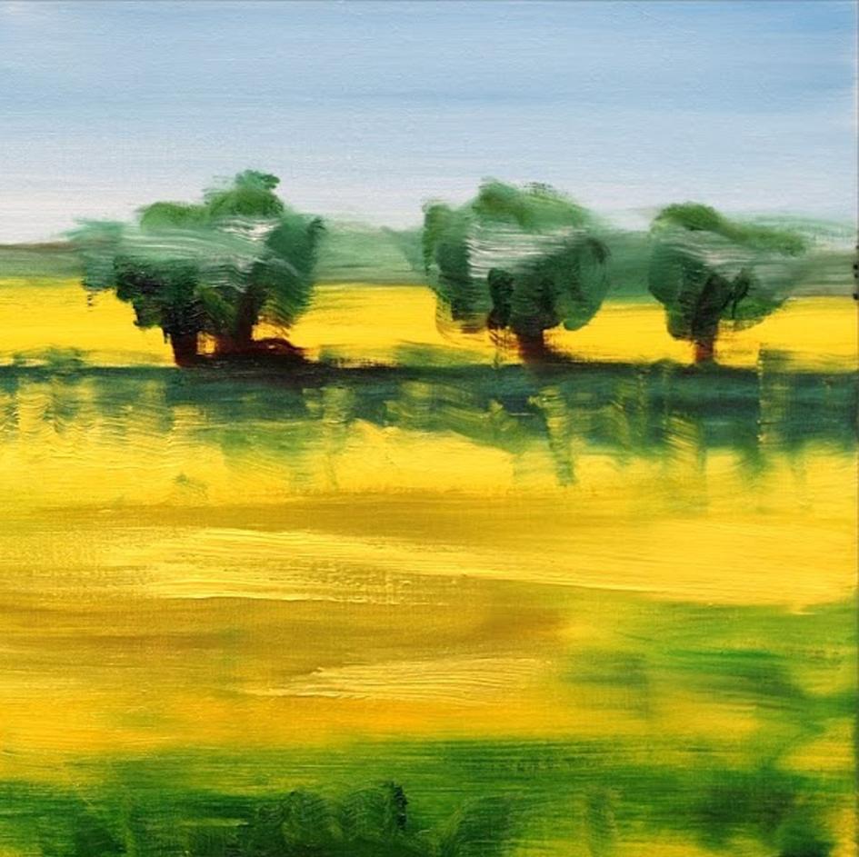 Open Fields II - Yellow and Green Abstract Landscape Oil Painting on Canvas For Sale 1