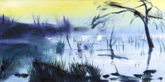 Open Landscape (Moor II) - Large Serene Contemporary Landscape Oil Painting