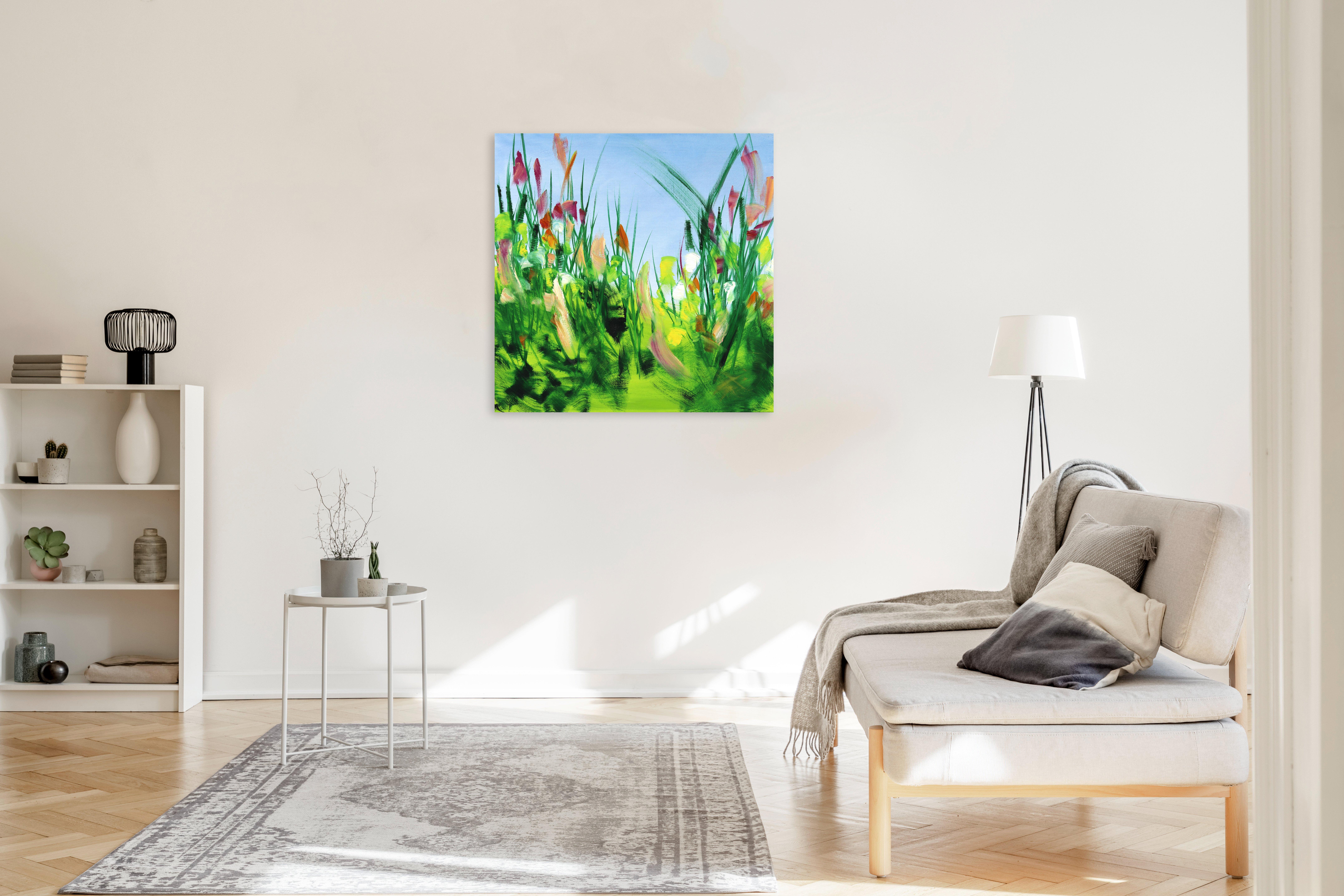 Springpower II - Serene Contemporary Oil Painting WildFlower Green Meadow Field For Sale 2