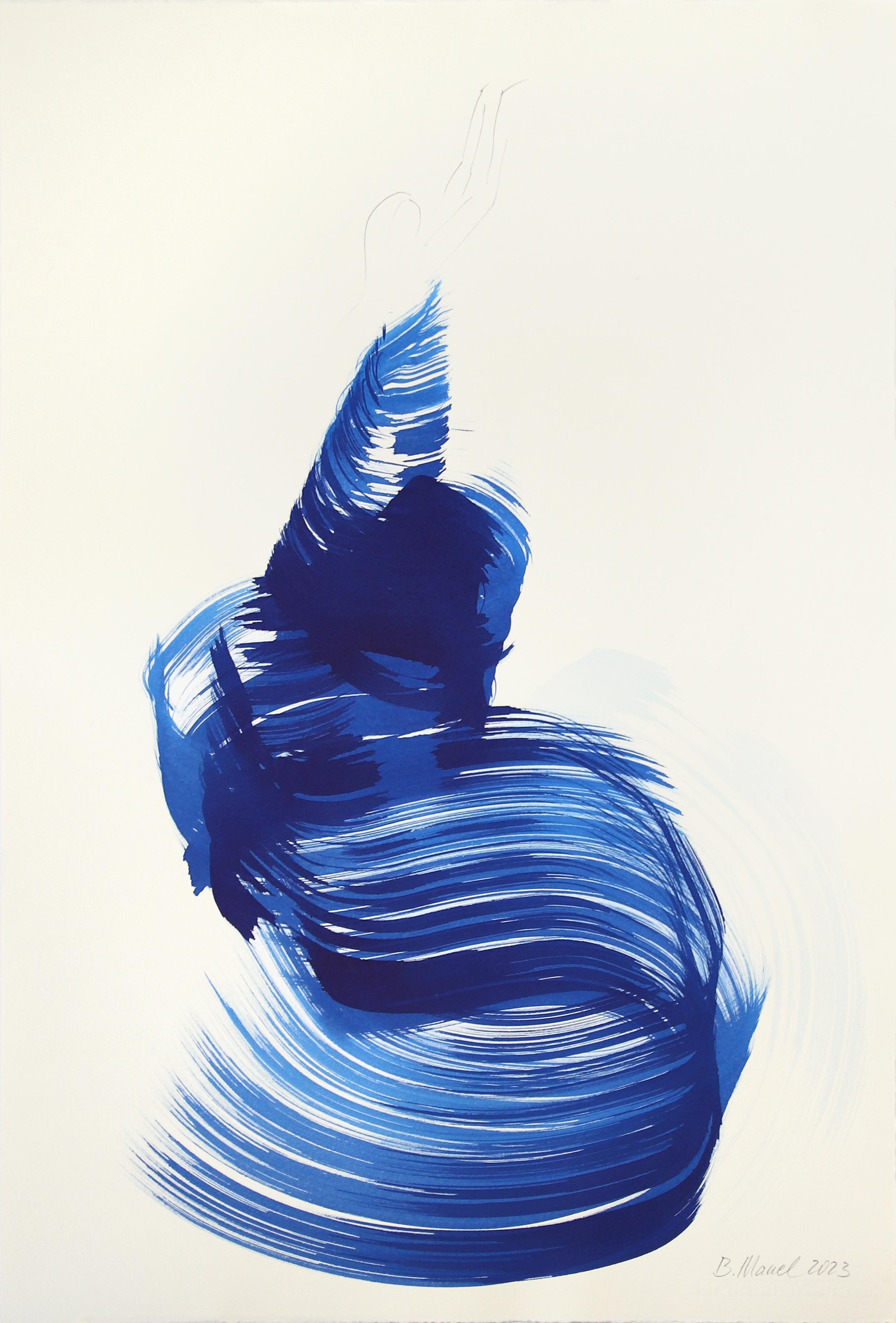 Abstract Painting de Bettina Mauel - El vestido azul 16 - Pintura figurativa minimalista a tinta original sobre papel