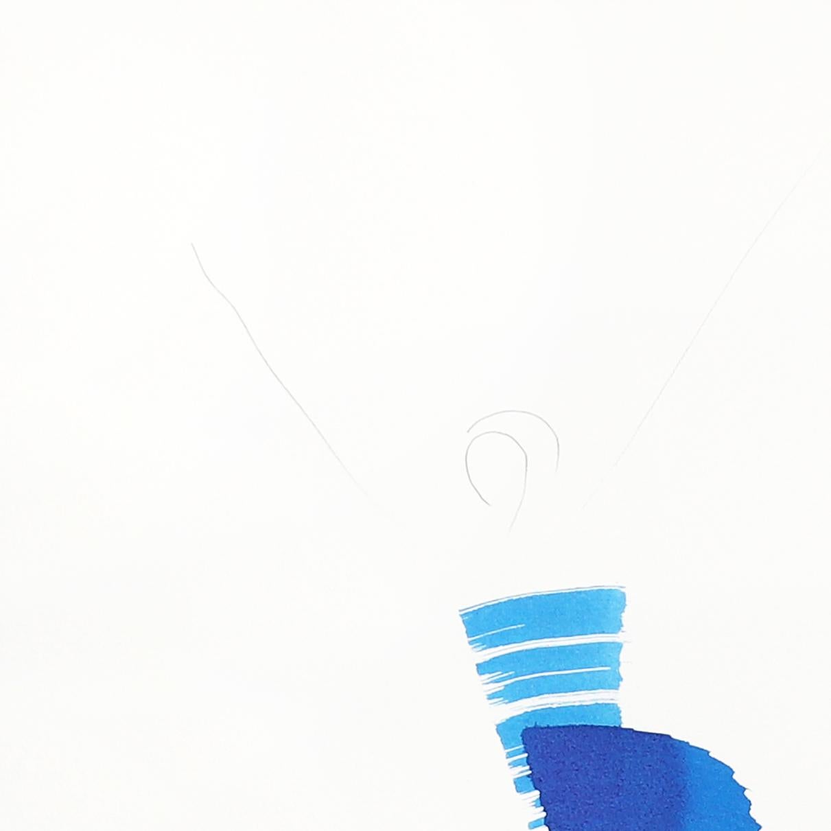 El vestido azul 18 - Pintura figurativa minimalista a tinta original sobre papel - Painting de Bettina Mauel