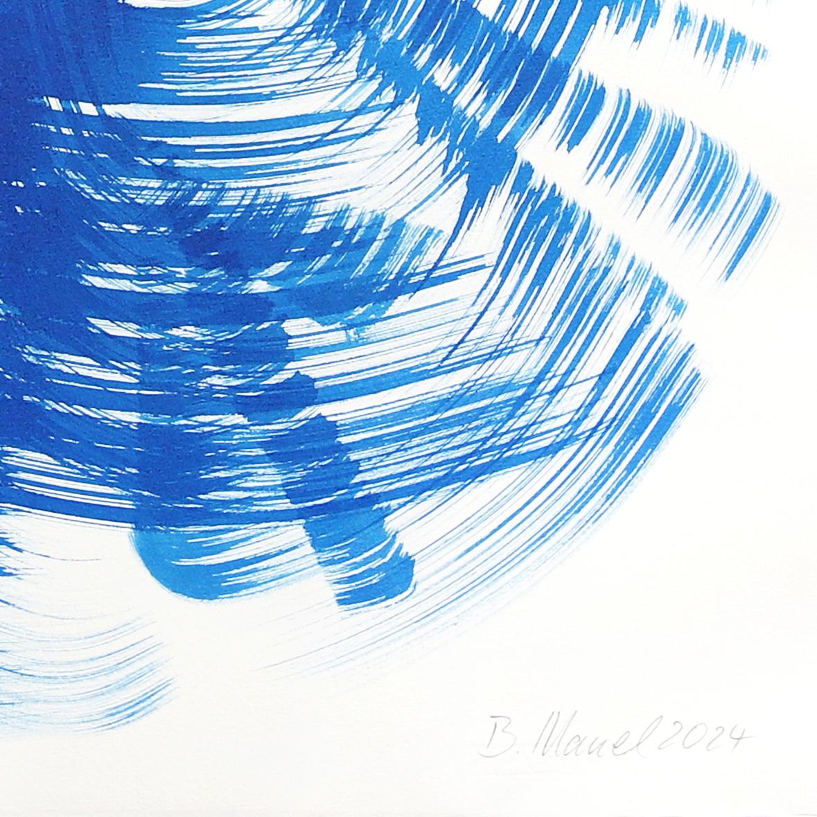 El vestido azul 18 - Pintura figurativa minimalista a tinta original sobre papel en venta 1
