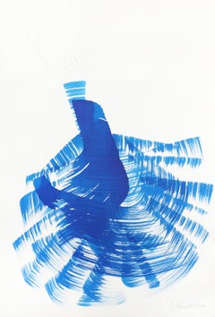 The Blue Dress 18 - Peinture à l'encre originale figurative minimaliste sur papier