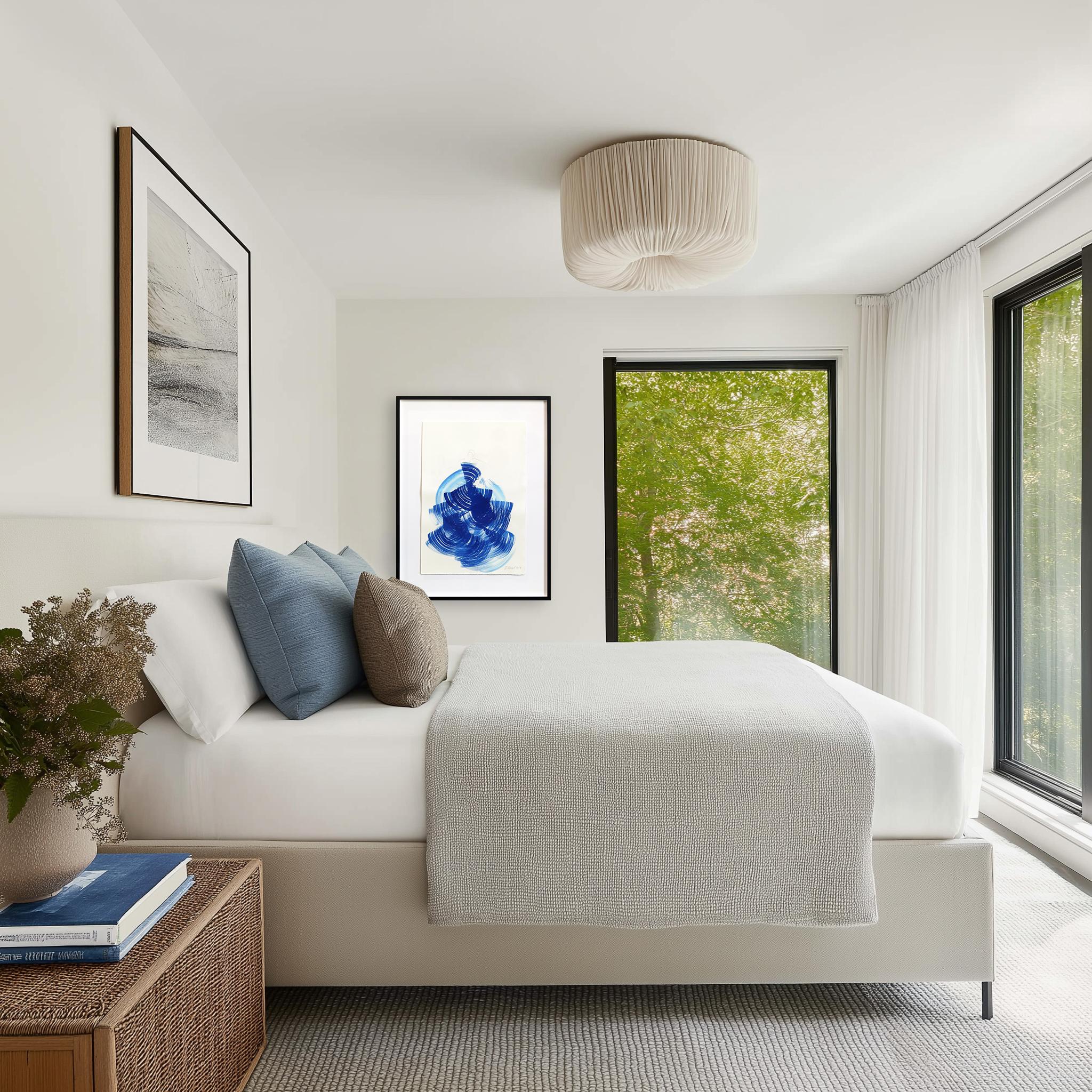 The Blue Dress 22 - Abstract Framed Minimalist Figurative Ink Painting on Paper (Grau), Figurative Painting, von Bettina Mauel