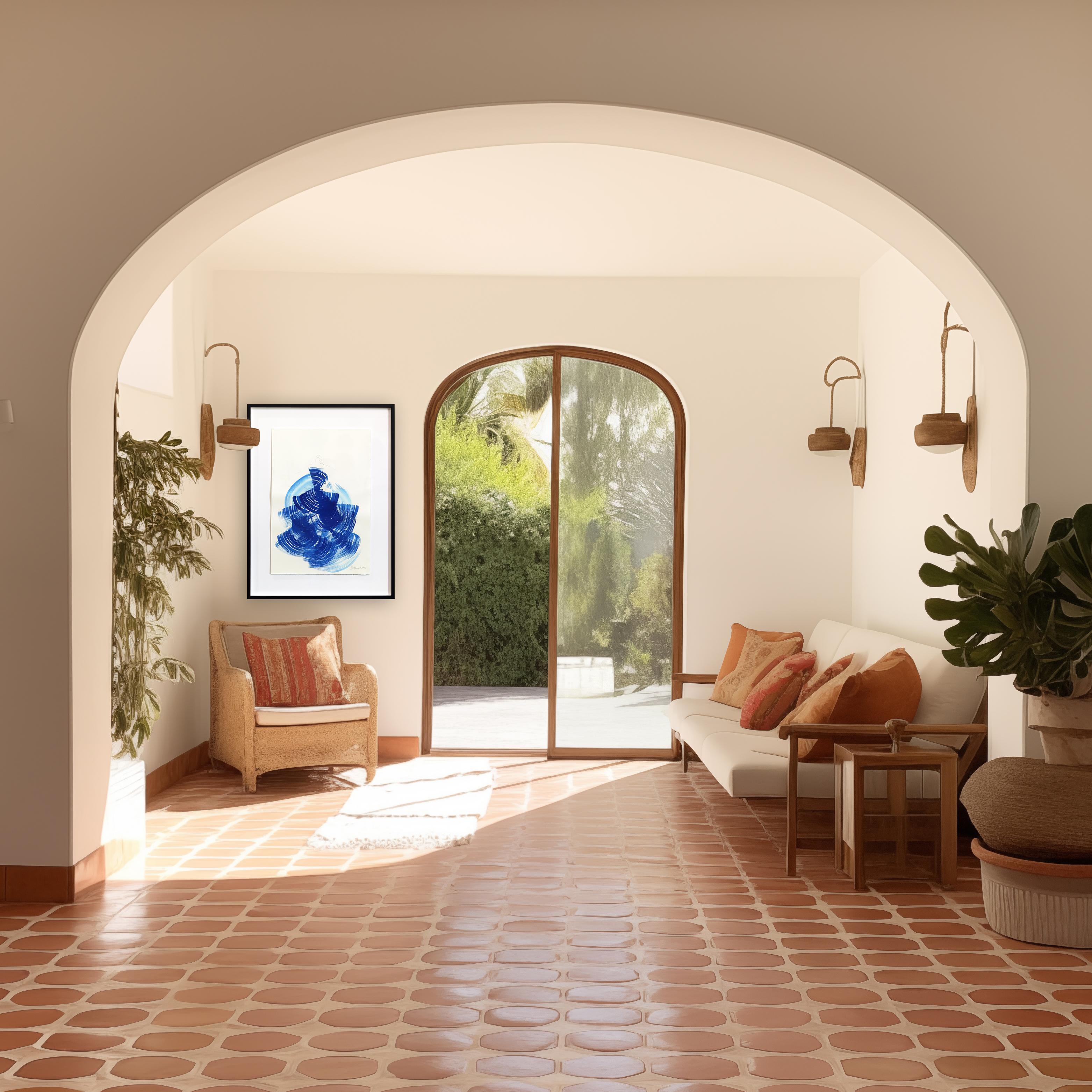 The Blue Dress 22 - Abstract Framed Minimalist Figurative Ink Painting on Paper im Angebot 3