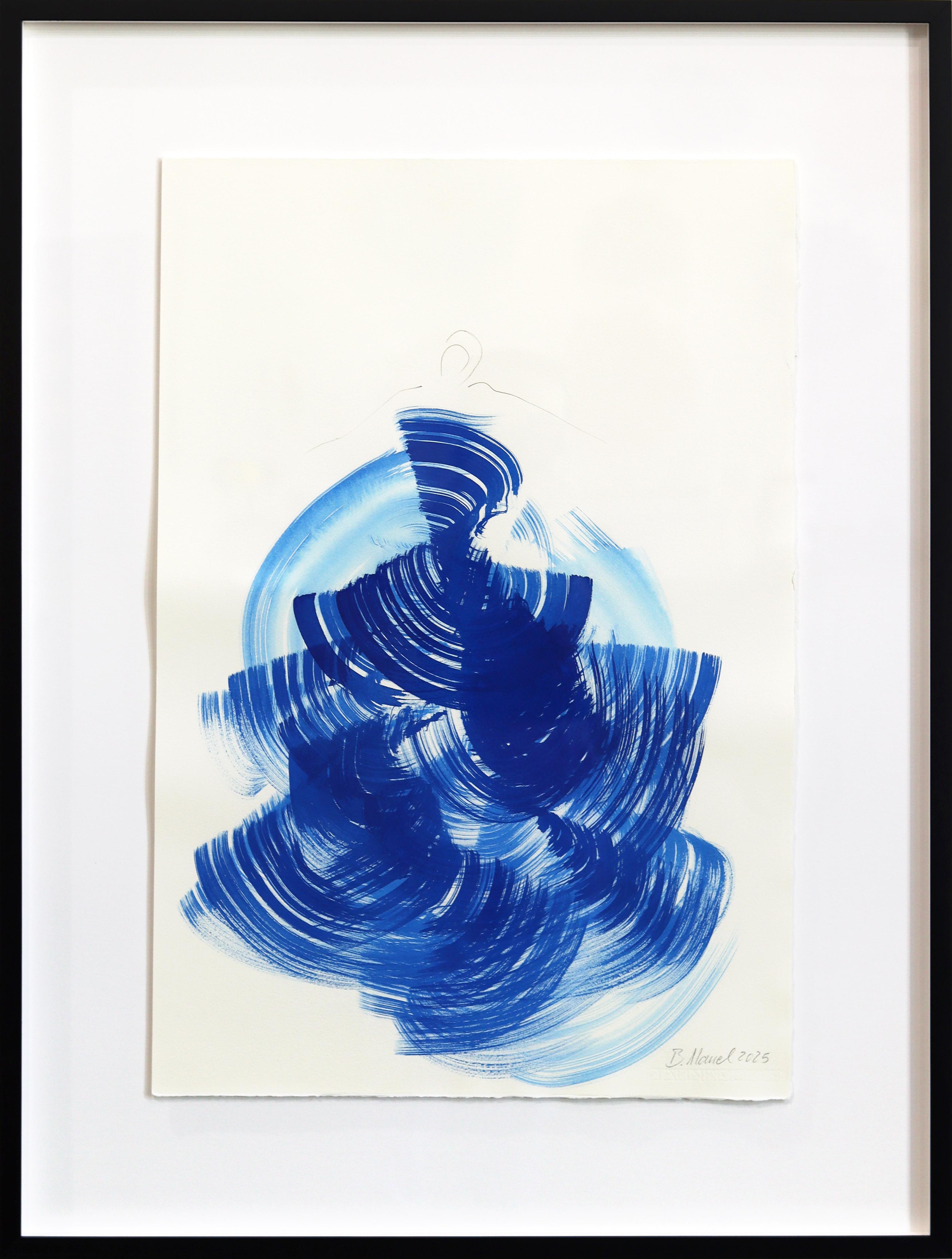 The Blue Dress 22 - Abstract Framed Minimalist Figurative Ink Painting on Paper