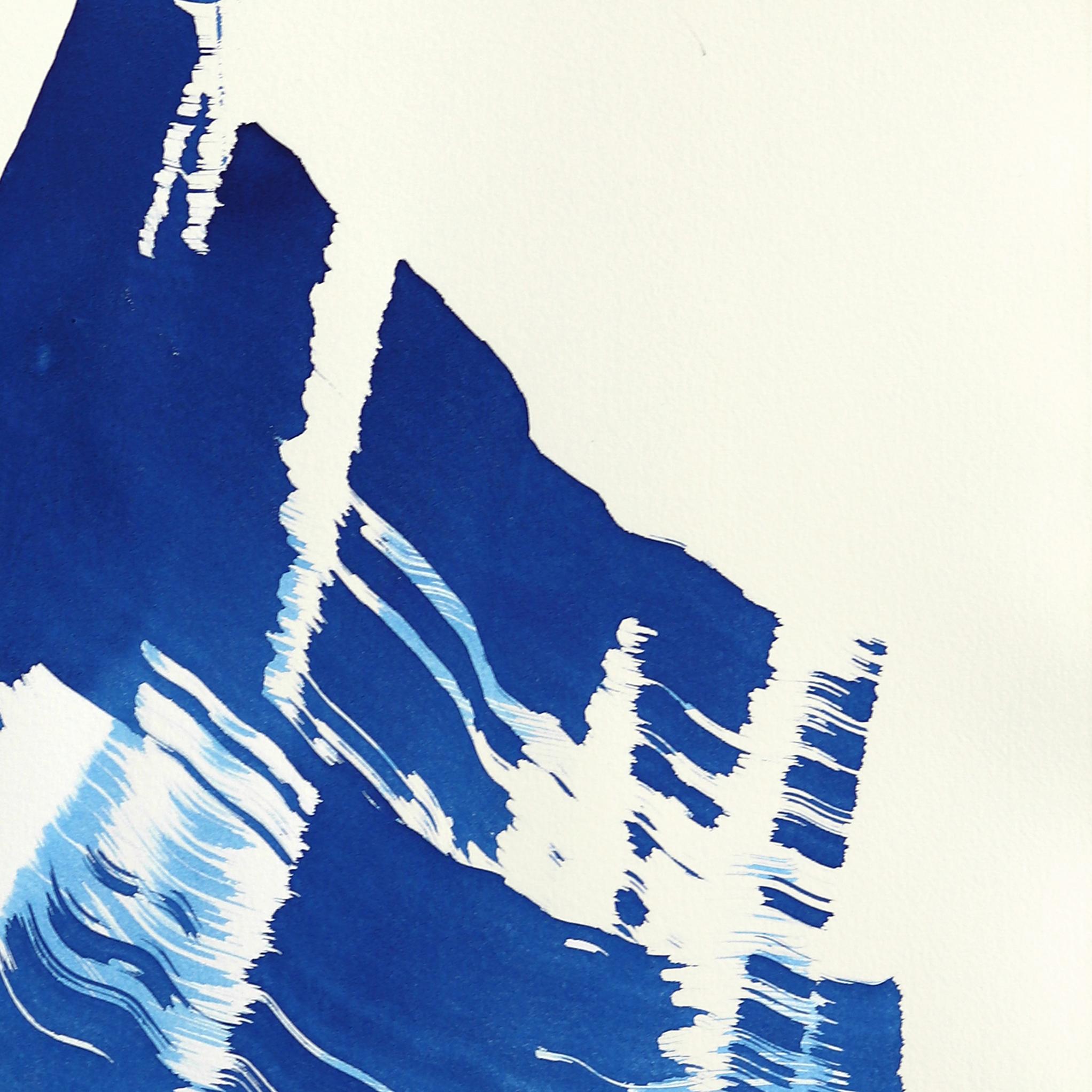 The Blue Dress 24 - Abstract Flowy Minimalist Figurative Ink Painting on Paper (Grau), Figurative Painting, von Bettina Mauel